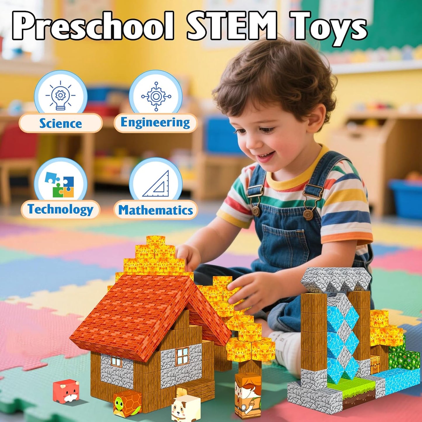 Magnetic Blocks,Magnet Building Blocks for Kids, STEM Sensory Travel Toys with Magnetic Cubes, Montessori Toddlers Educational Toys for Boys & Girls 4-8 5-7 8-12 Years Old Birthday Gifts