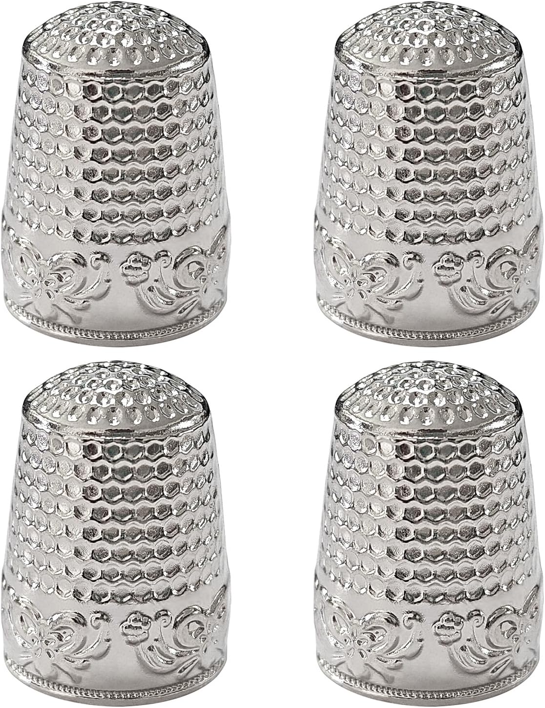 FR 4Pcs Sewing Thimbles, Metal Thimbles for Hand Sewing Finger Protector Knitting Needlework DIY Tools Silver