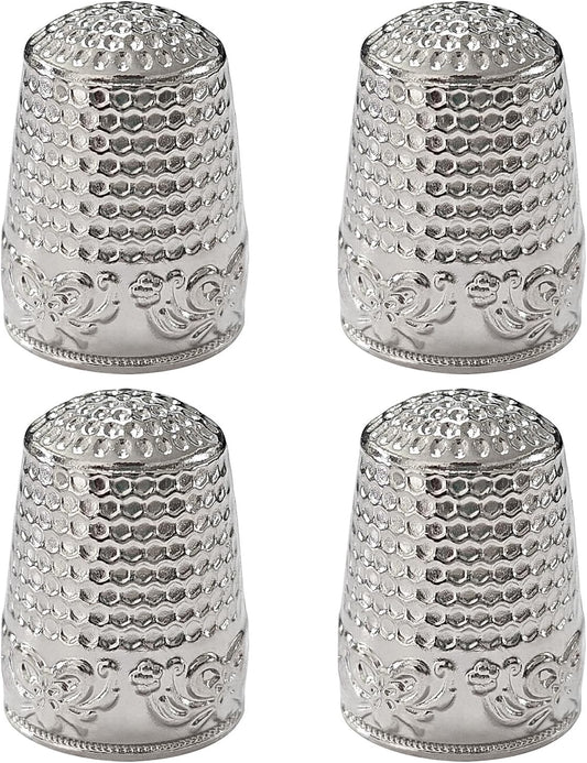 FR 4Pcs Sewing Thimbles, Metal Thimbles for Hand Sewing Finger Protector Knitting Needlework DIY Tools Silver