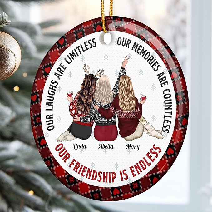 Macorner Personalized Friendship Gifts Hanging Ceramic Ornament, Our Friendship is Endless, for Friend, Bestie, for Woman, Friend Birthday Gifts for Women Friendship