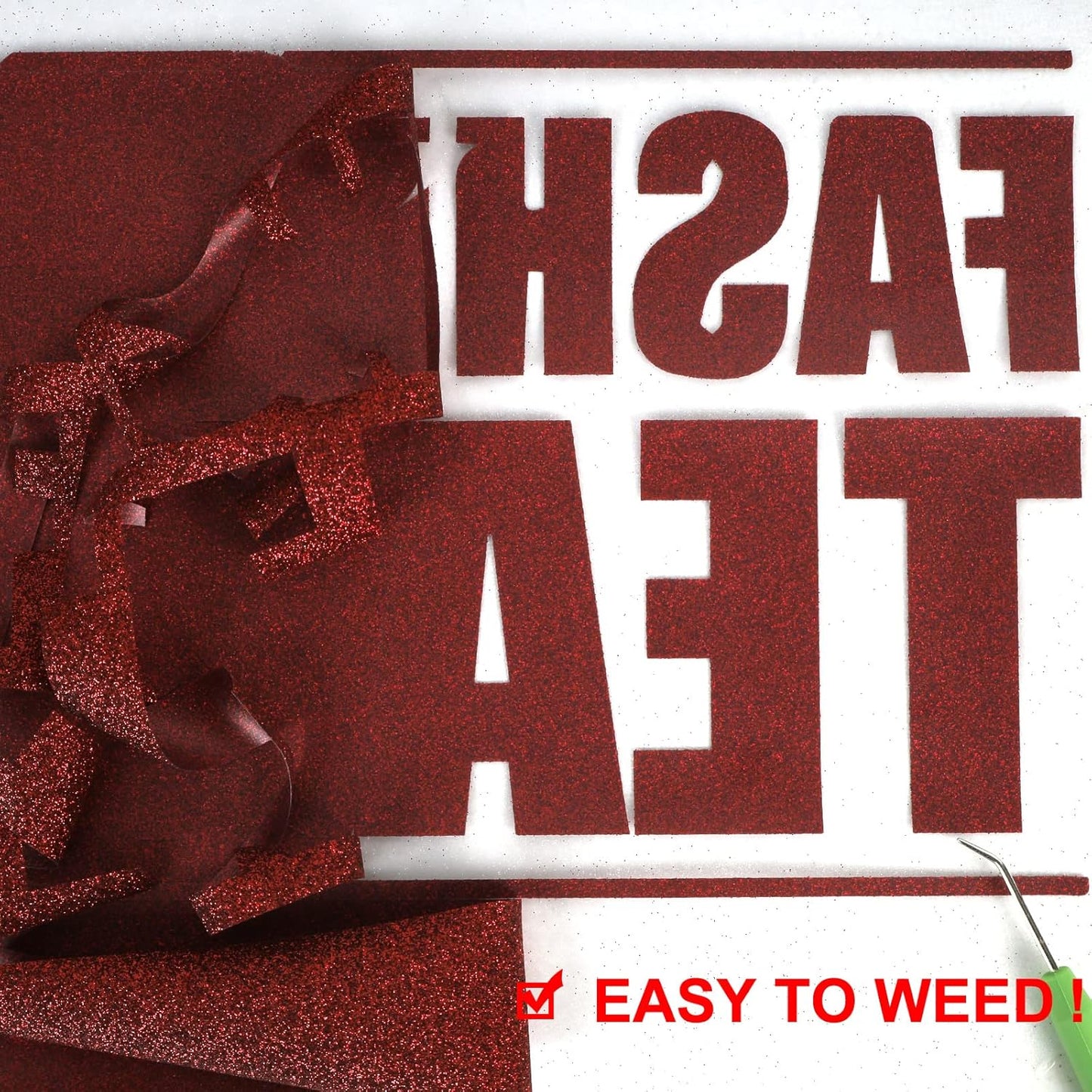 FUNKAKA Glitter Red HTV Heat Transfer Vinyl Rolls, 12" x 25ft PU Iron on Vinyl for T-Shirt Red Glitter HTV Vinyl for All Cutter Machines Easy to Cut & Weed for Heat Vinyl Design