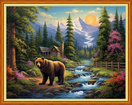 Dooxvey Cross Stitch Kits for Adults Beginners,Full Range of Cross-Stitch Stamped Kits Needlepoint Kits for Beginners Embroidery Kits 11CT Cross Stitch Patterns-Forest Bear 16x20 inch, Manual Arts 10