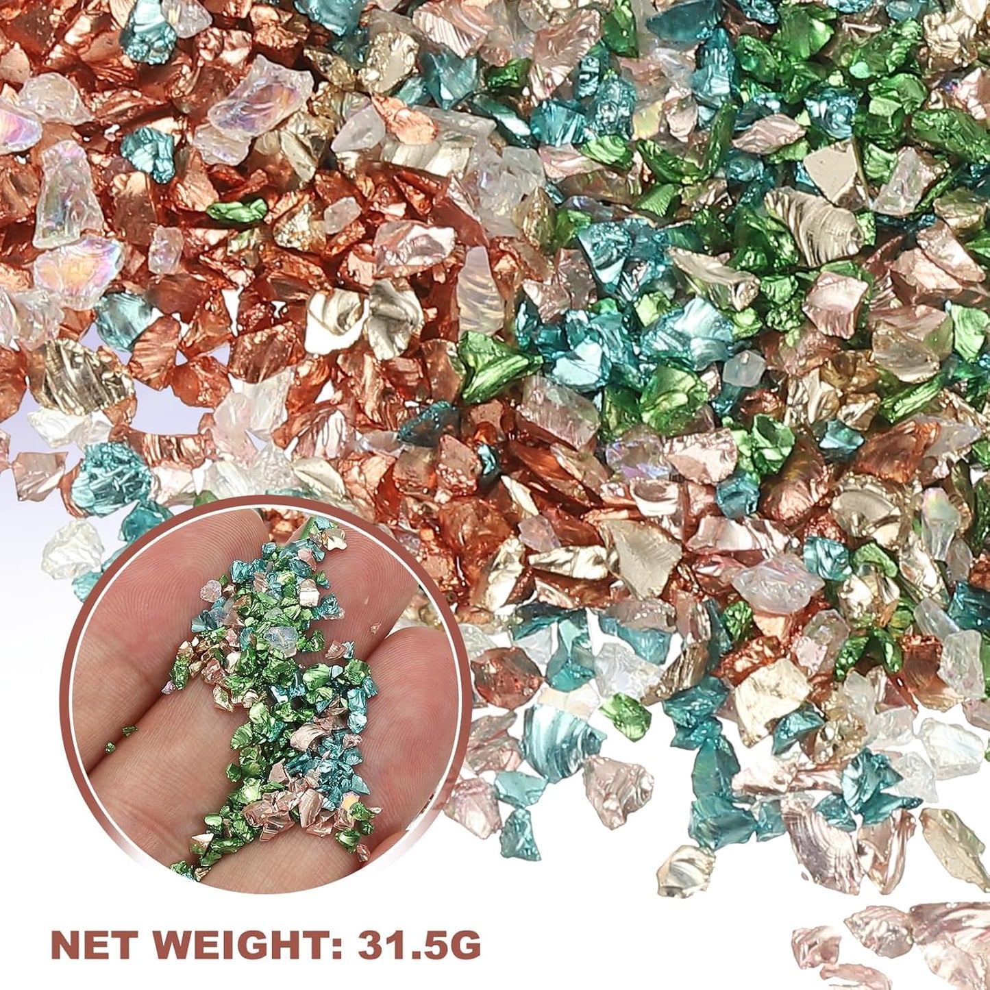 uxcell 6 Colors Crushed Glass Chips, 1-3mm Irregular Glitter Metallic Glass Broken Glasses Pieces with Laser Bag for Craft DIY Vase Epoxy Halloween Decoration 31.5g, Solid Color
