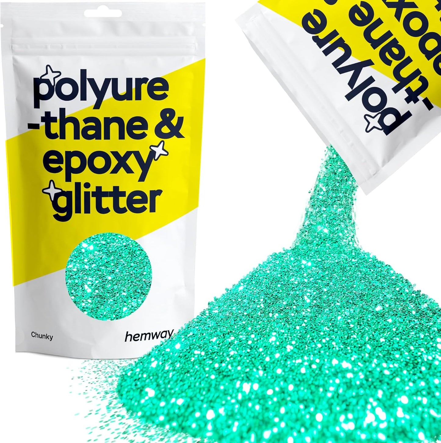 Hemway Polyurethane & Epoxy Resin Glitter 100g / 3.5oz Metallic Crystal Flake Additive for Flooring Jewelry Tumblers Glass Pigment - Chunky (1/40" 0.025" 0.6mm) - Turquoise Blue