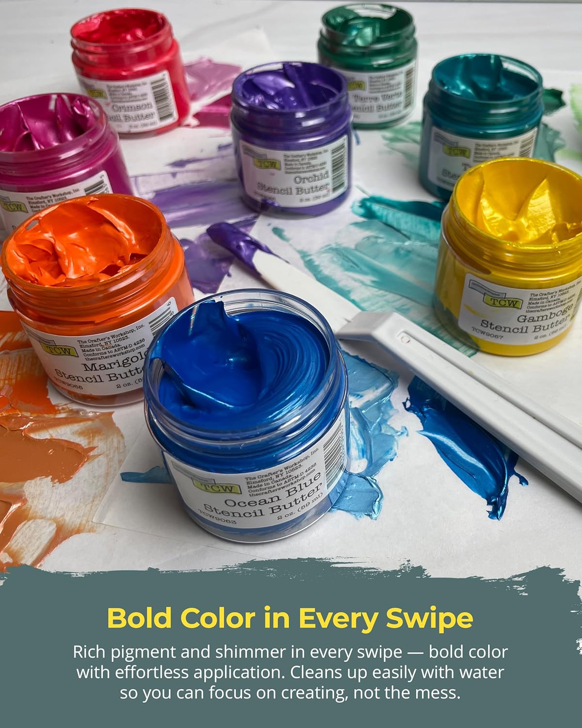 The Crafter's Workshop Stencil Butter - Beach House Acrylic Paint Set - Boutique Metallic Texture Paste for Art, Canvas, Journals, & Cards - 4 x 2oz Jars