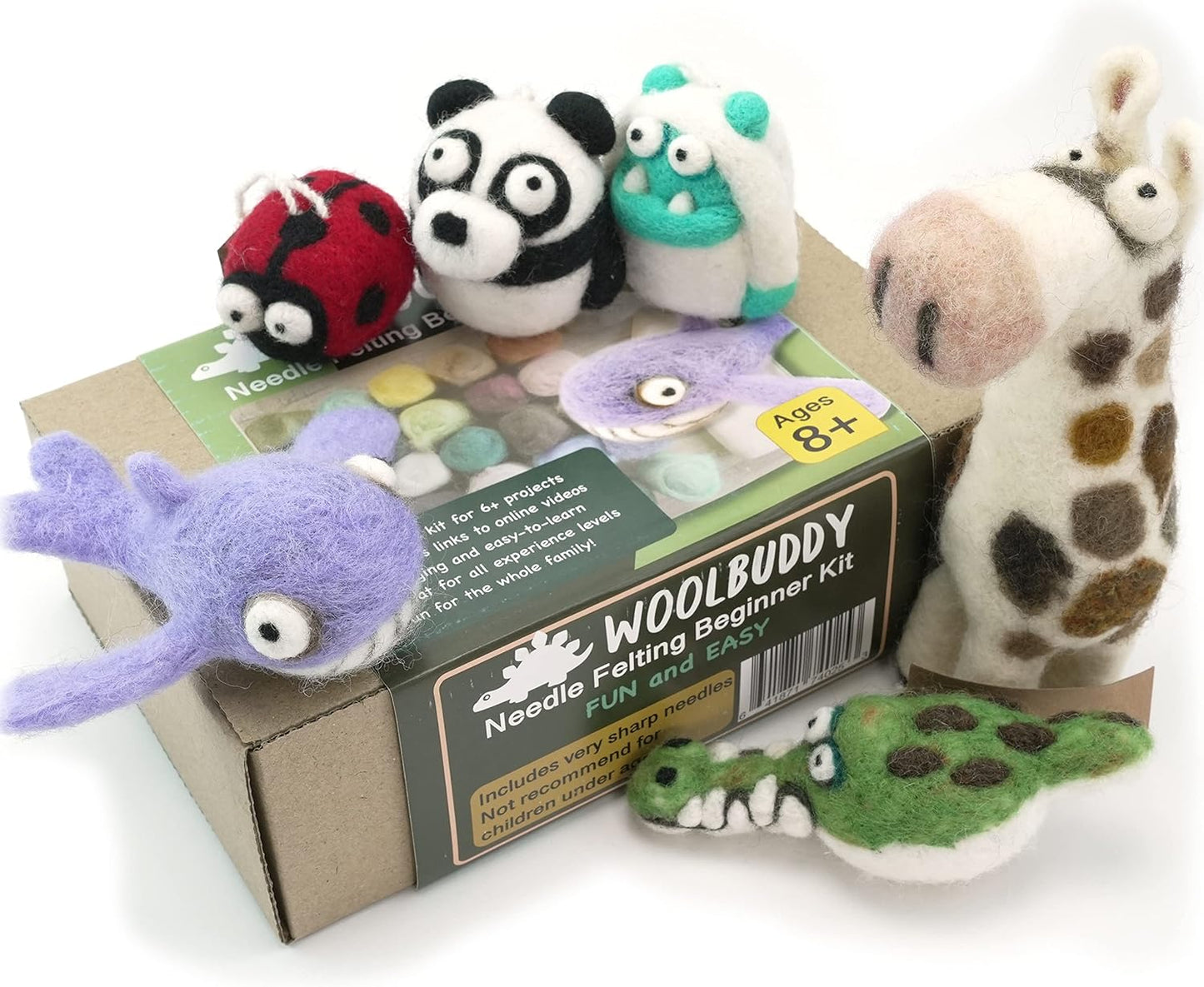 Woolbuddy 𝗡𝗲𝗲𝗱𝗹𝗲 𝗙𝗲𝗹𝘁𝗶𝗻𝗴 𝗦𝘁𝗮𝗿𝘁𝗲𝗿 𝗞𝗶𝘁 𝗳𝗼𝗿 𝗔𝗱𝘂𝗹𝘁𝘀 & 𝗞𝗶𝗱𝘀 – 40 Wool Colors, Core Wool, Felting Supplies, 4 Needles, Pad & Guide – DIY Animal Craft Kit for Creatives