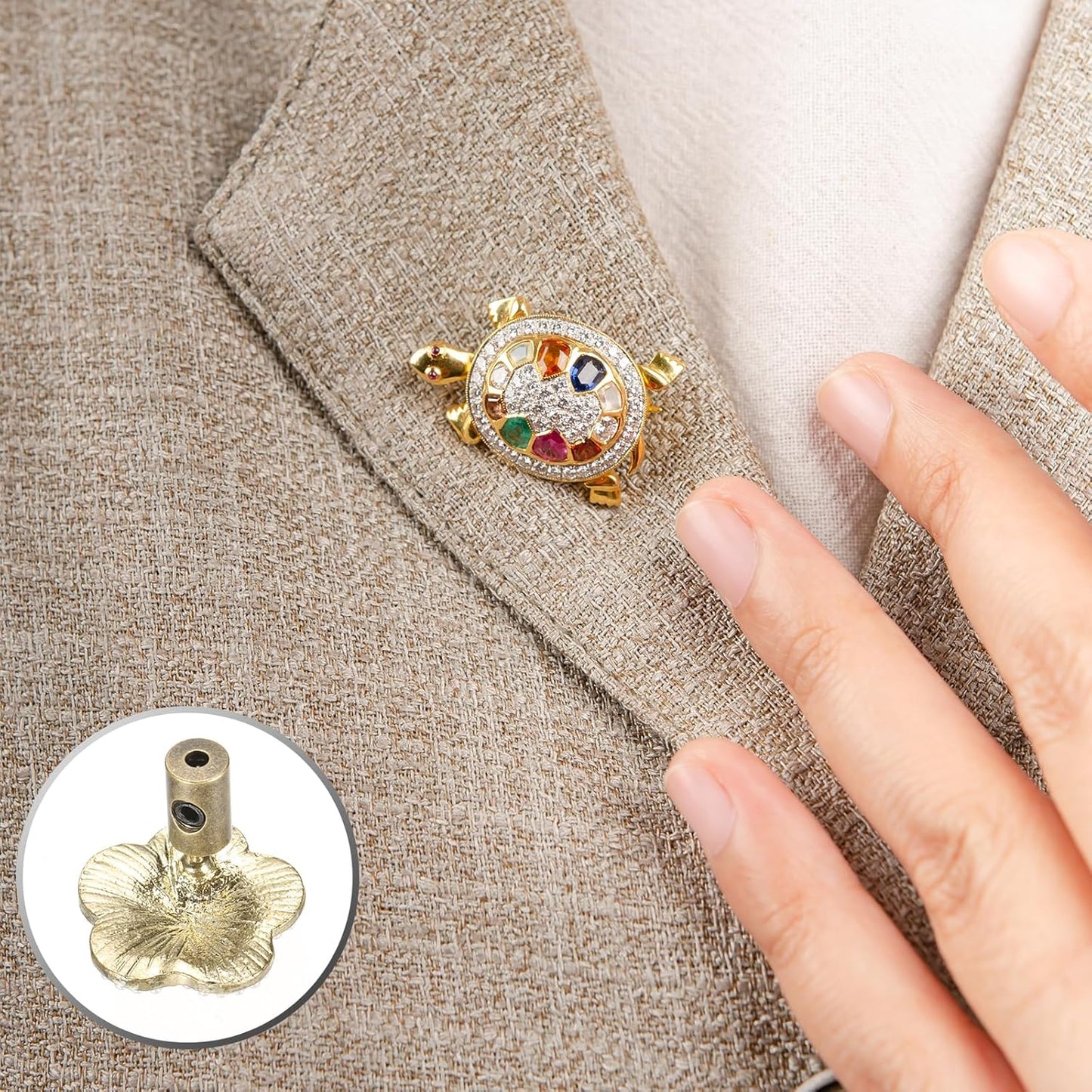 MECCANIXITY 50 Pcs Metal Locking Pin Backs, Locking Pin Keepers Clasps 5mm(H) with 4 Wrench Replacement in Storage Case for Badge, Brooch, Gold Tone