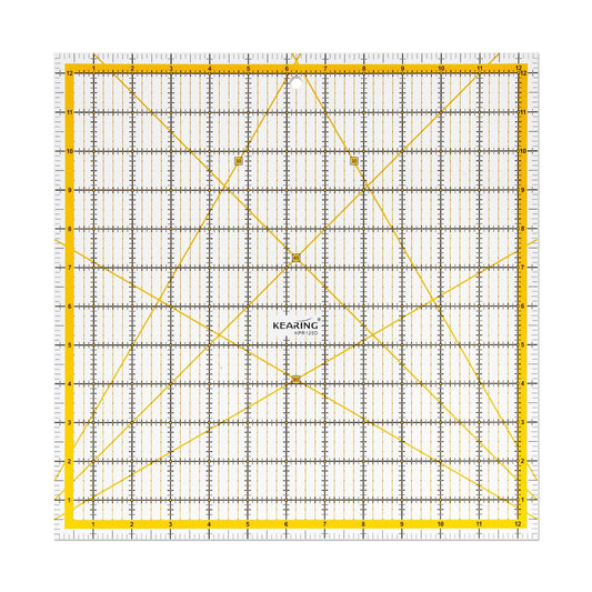 KERING Extra-Large Quilting Ruler - 12.5x12.5 inch Anti-Slip Acrylic Ruler for Patchwork Piecing, Bias Strips & Rotary Cutting, Professional Quilter's Must-Have Tool