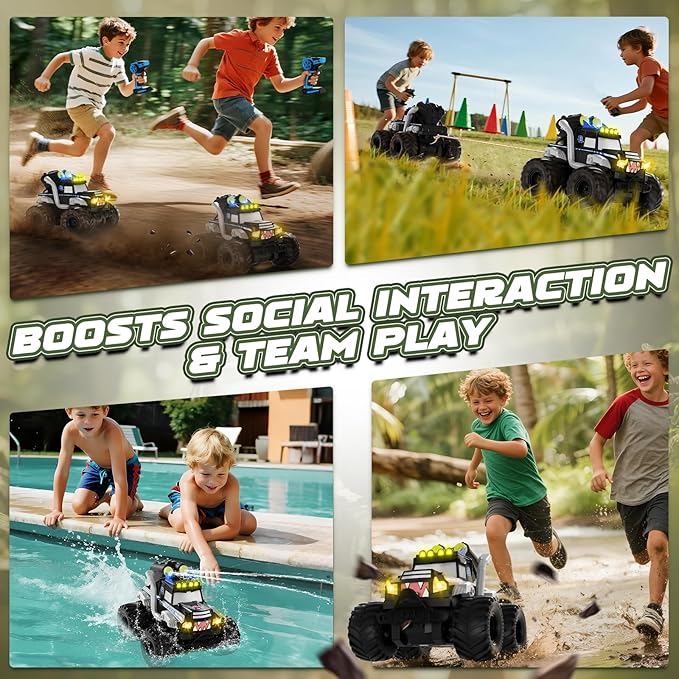 Remote Control Car, Waterproof Monster Trucks Toys, 1:18 Amphibious RC Cars, 2.4 GHz 4WD All Terrain Off-Road Pickup Toy Truck, Kids Toys for 6-12 Year Old Boys Girls Christmas Birthday Gifts Presents