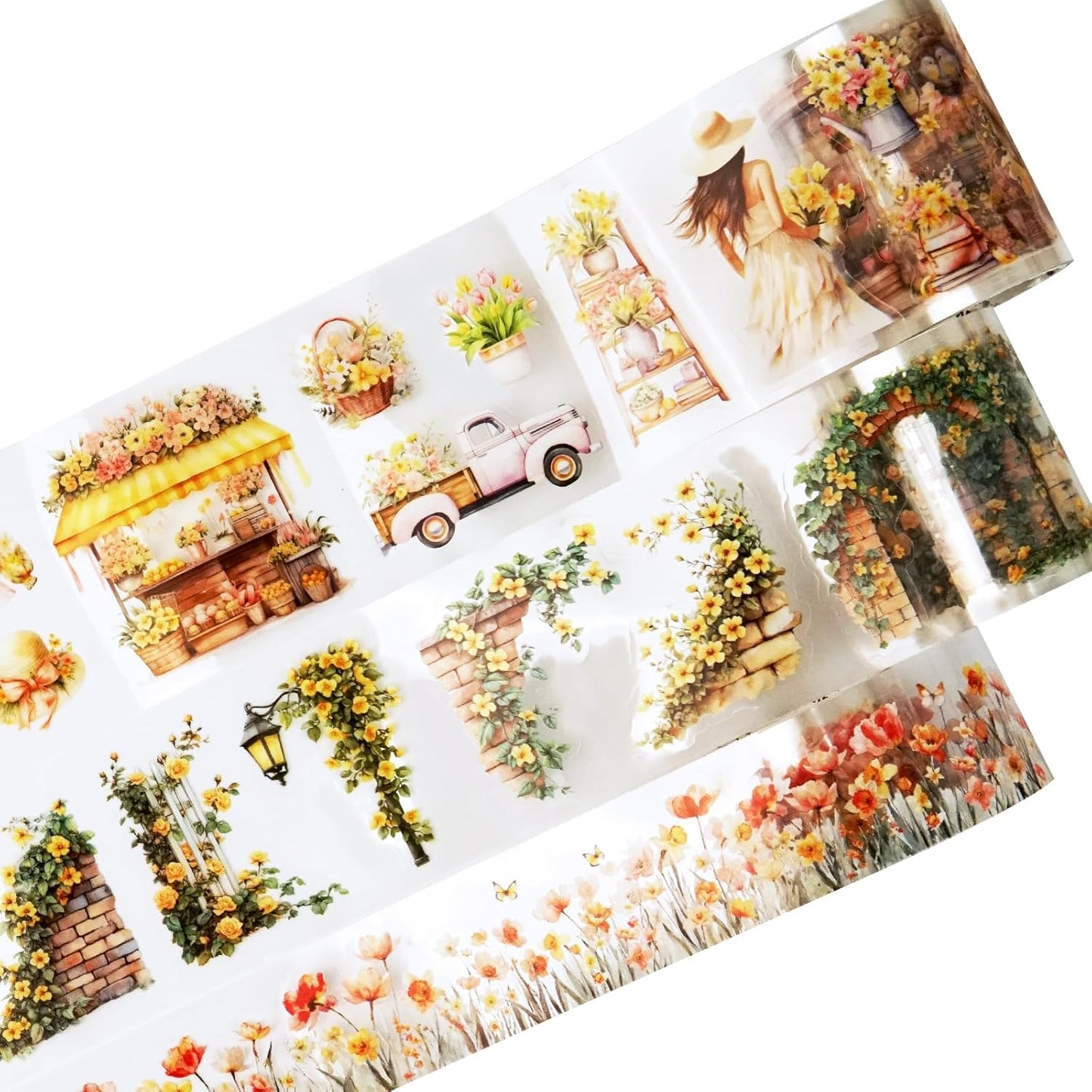 Floral Sea PET Tape Set, 3 Rolls Pre-Cut Botanical Stickers for Scrapbooking, Journaling, DIY Crafts, and Collage Art (30 mm/50 mm/55 mm)