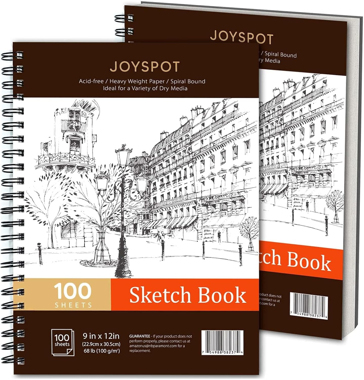 JOY SPOT! 9x12 Inch Sketch Book, Pack of 2, 200 Sheets (68 lb/100gsm), Spiral Bound Artist Sketch Pad for Artist Pro & Amateurs | Marker Art, Colored Pencil, Charcoal for Sketching