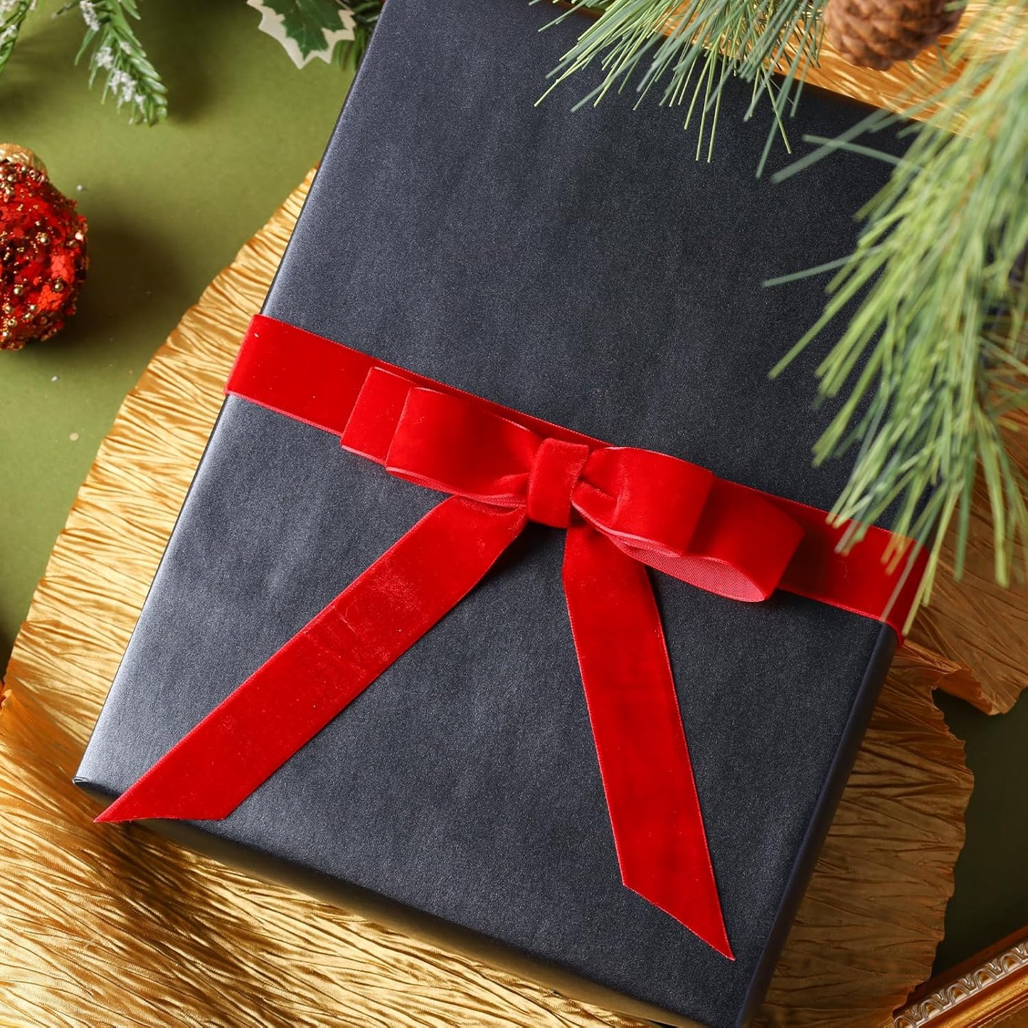 LaRibbons Thin Velvet Ribbon 1 Inch x 25 Yards, Red Velvet Ribbon for Christmas Tree, Gift Wrapping, Wreath Bow, Outdoor Decoration