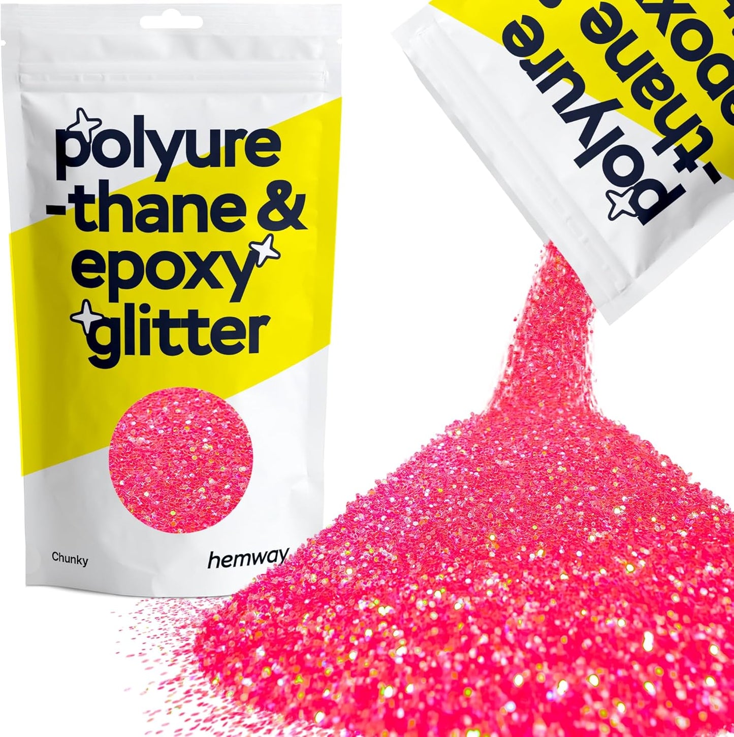 Hemway Polyurethane & Epoxy Resin Glitter 100g / 3.5oz Metallic Crystal Flake Additive for Flooring Jewelry Tumblers Glass Pigment - Chunky (1/40" 0.025" 0.6mm) - Fluorescent Pink