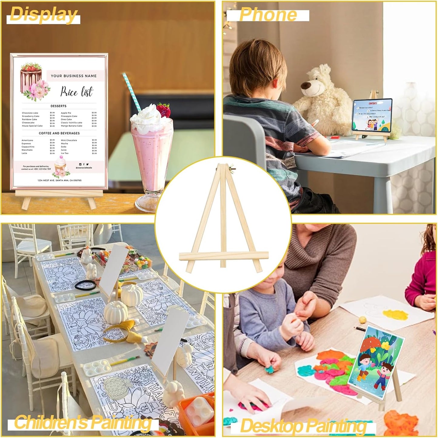 Mini Easels 12 Pack, Small Easels for Painting 24cm/9 Inch, Folding Design, Small Easel with 12 Palettes and 60 Brushes, Suitable for Outdoor Painting Party