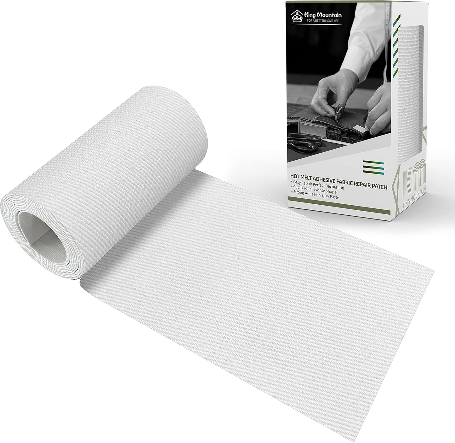KING MOUNTAIN 100% Cotton Fabric Iron-on Repair Patch, Inside&Outside Clothes Repair Patch, 3"x60" with Backing Glue Repair Decorative Patch kit (White)