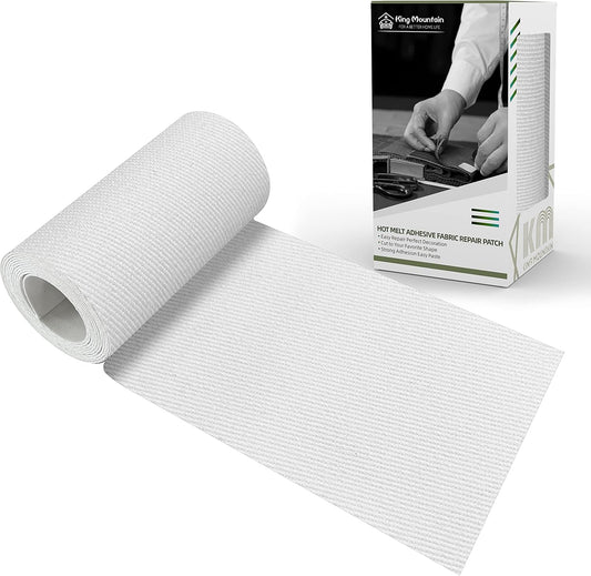 KING MOUNTAIN 100% Cotton Fabric Iron-on Repair Patch, Inside&Outside Clothes Repair Patch, 3"x60" with Backing Glue Repair Decorative Patch kit (White)