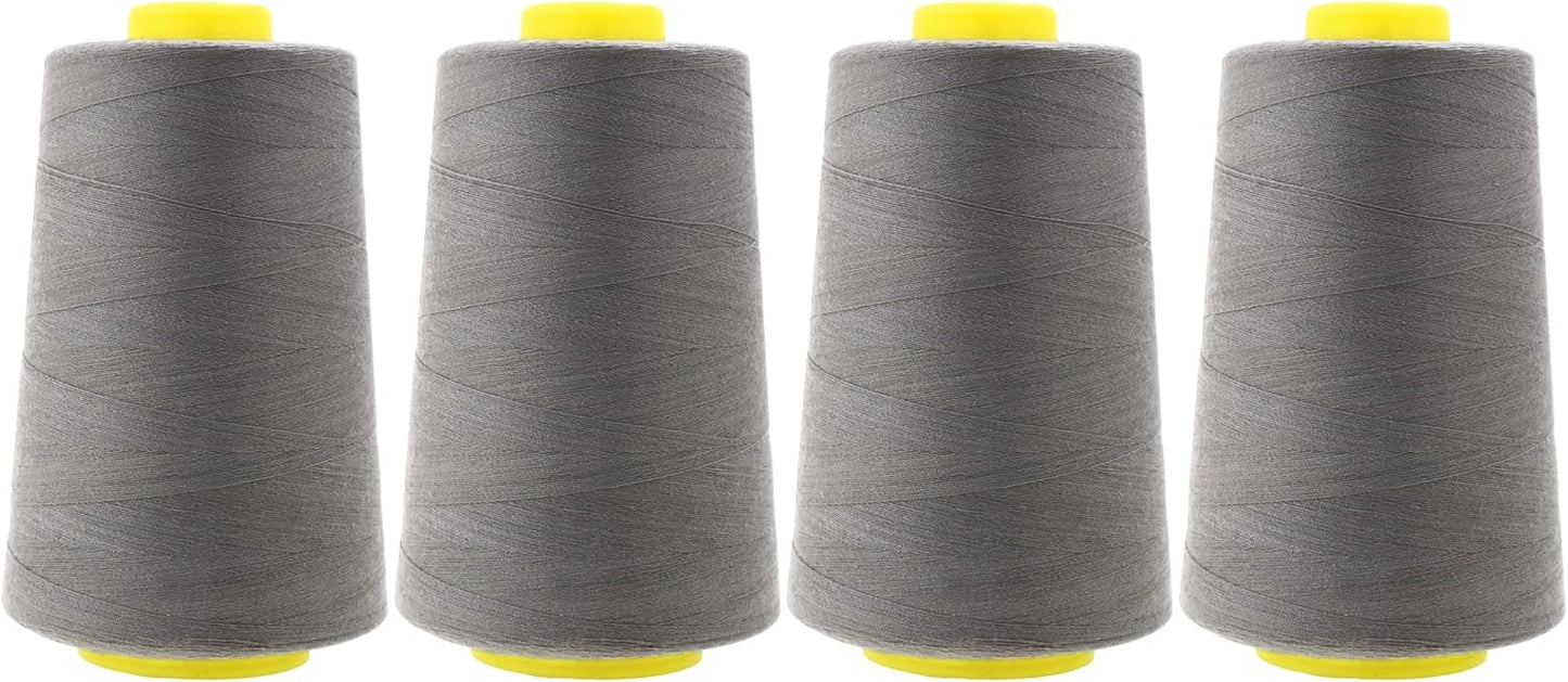 Mandala Crafts 4 Pack of Serger Threads Cones Spools - 40S/2 24000 Yards Polyester Dark Gray Threads for Sergers Machine and Overlock Quilting Sewing Machine