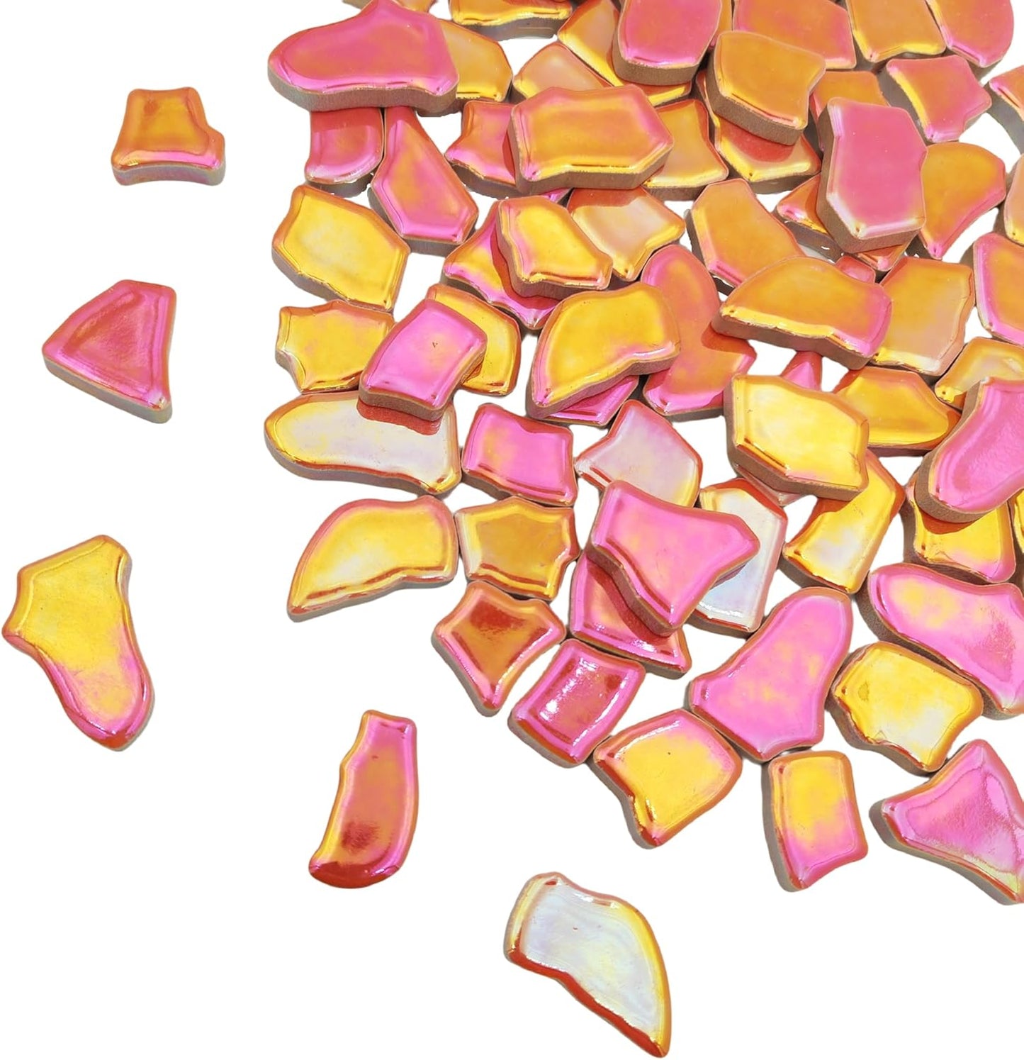 0.78"-1.57" Irregular Ceramics Mosaic Tiles,1.1LB Mosaic Pieces Stones for Home Decoration DIY Craft Plates Flowerpots Vases Cups Mosaic Making Supplies (Iridescent Tangerine)