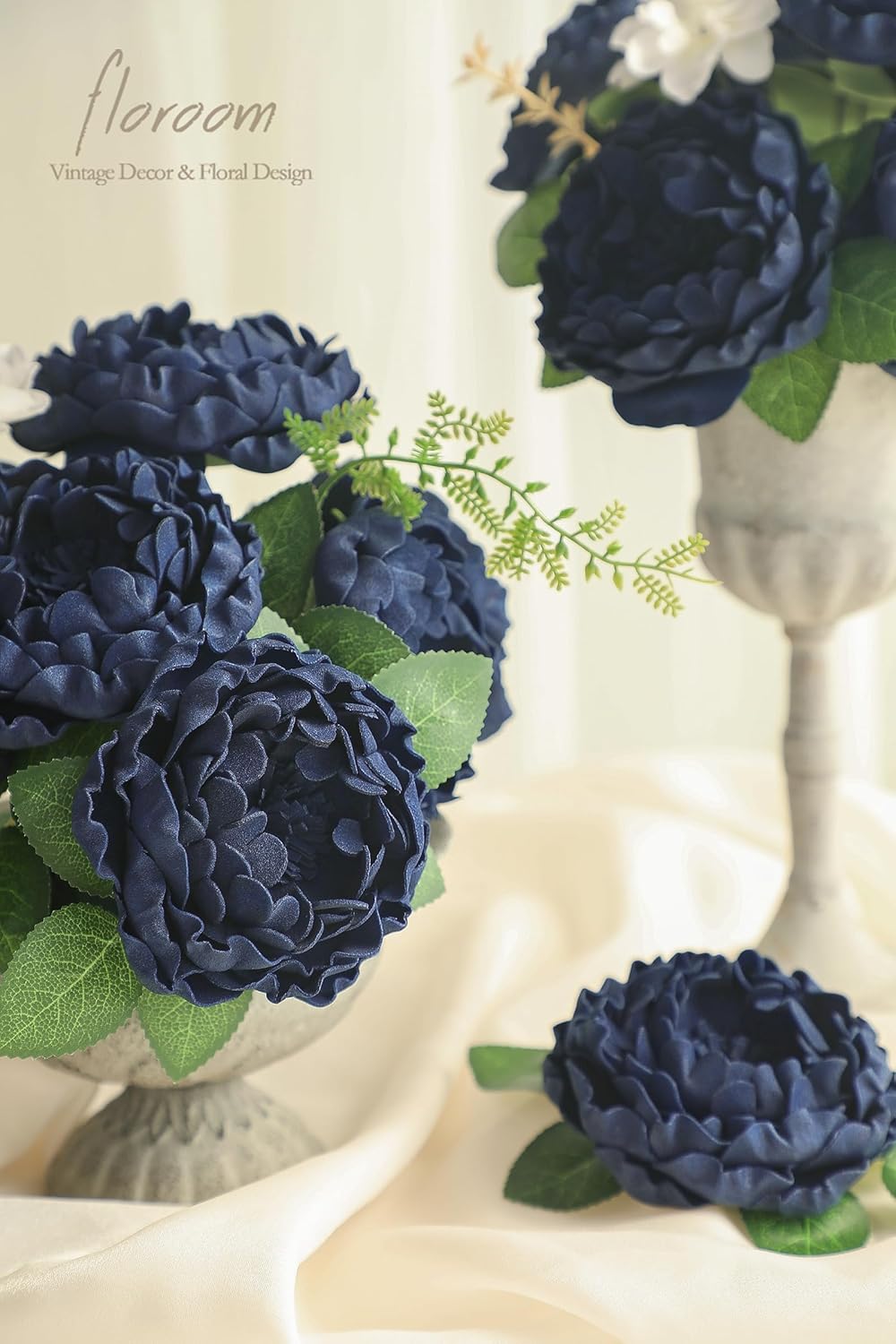 Floroom Artificial Flowers 16pcs 4" Navy Blue Blooming Peonies Real Looking Foam Fake Peony with Stems for DIY Wedding Bouquets Bridal Shower Centerpieces Floral Arrangements Party Tables Decorations