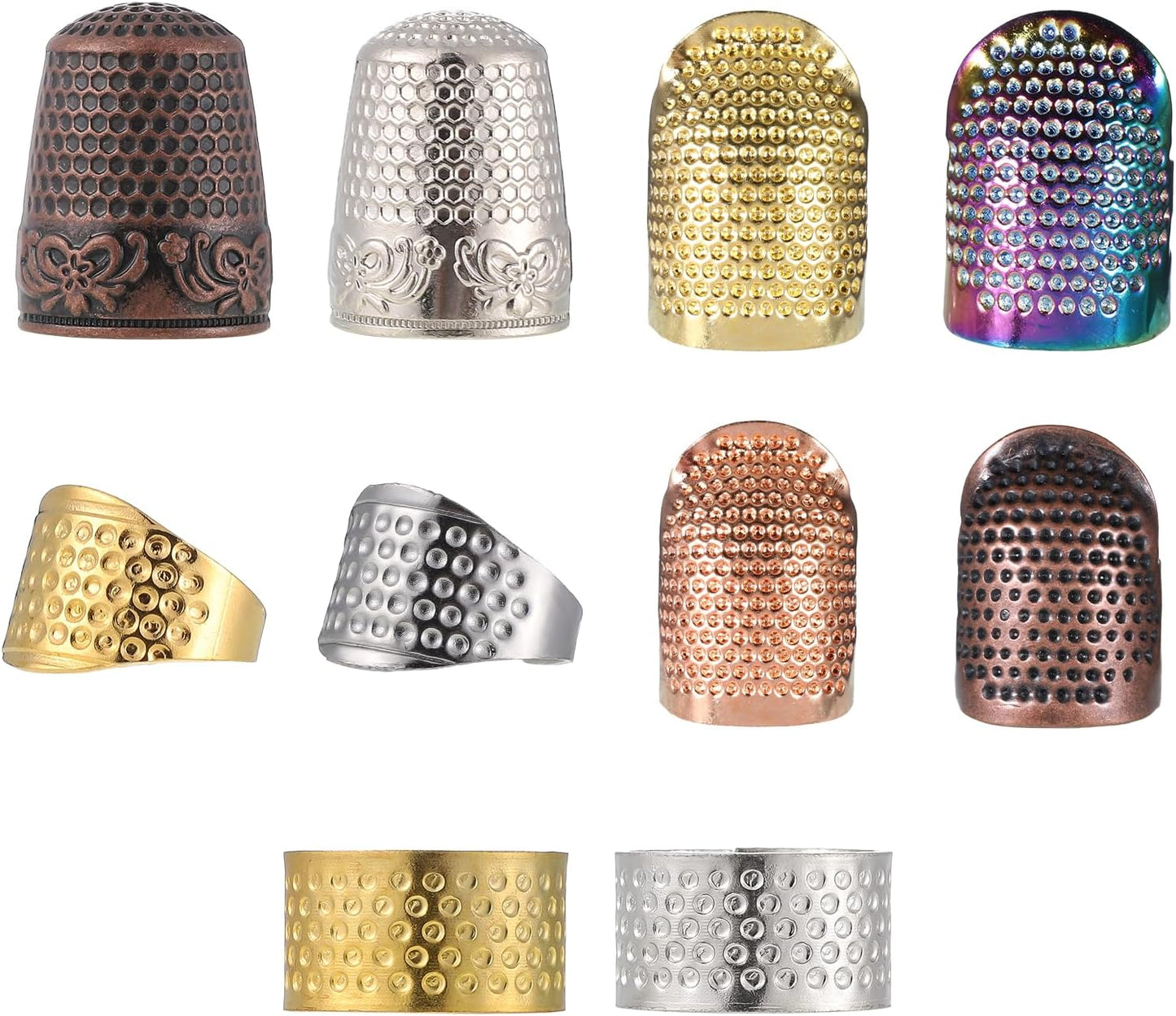10PCS Hand-Working Sewing Thimble Adjustable Metal Sewing Thimble Rings Fingertip Thimbles Metal Dazzle Color Leather Finger Protectors Thimbles Ring for Knitting Quilting Embroidery DIY Craft Tools
