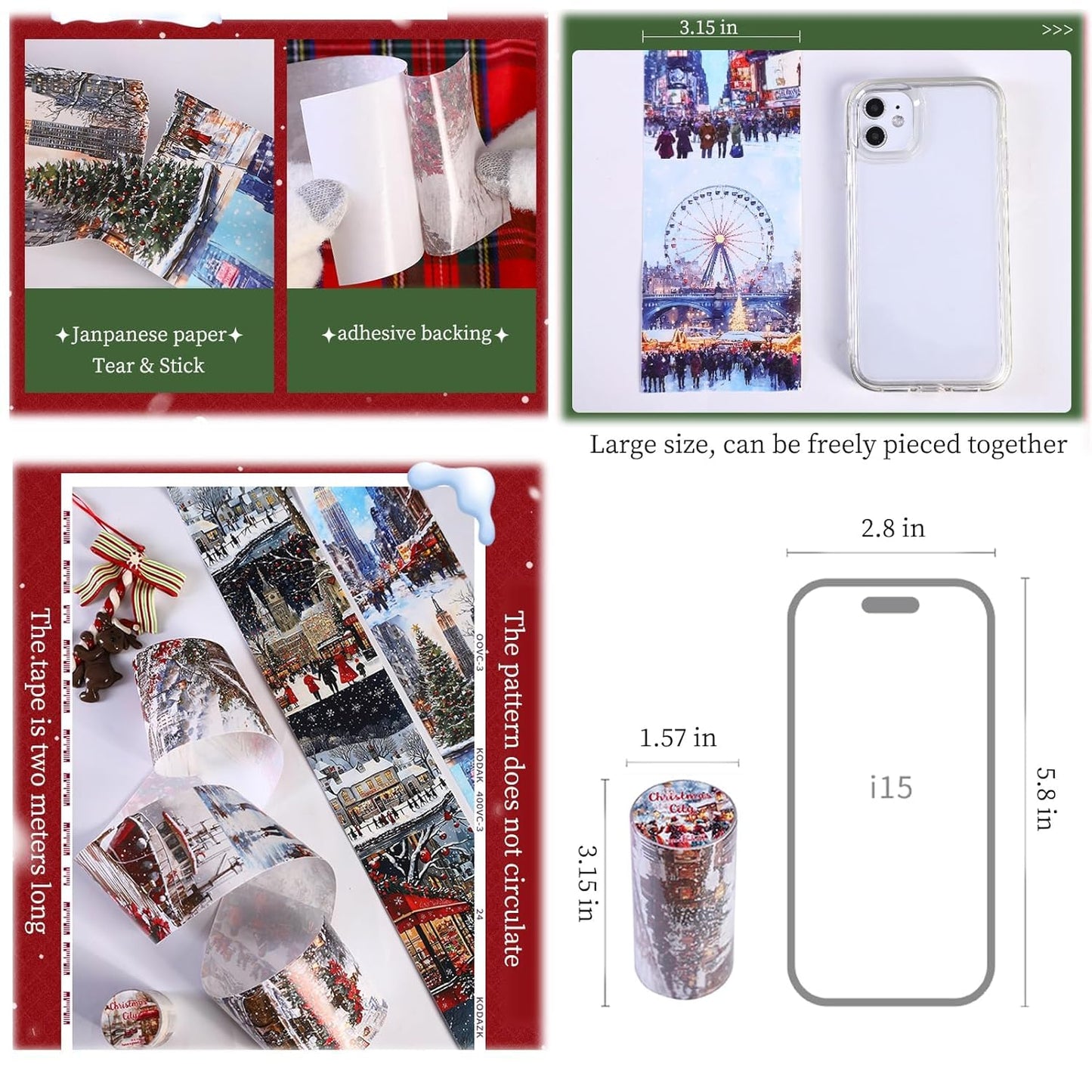 Washi Tape Set,3 Rolls Christmas Stickers for Scrapbook Supplies,Large Size Landscape Washi Tape Stickers for Journaling,Junk Journal,Phone Case,Planner,DIY Craft(Paris)