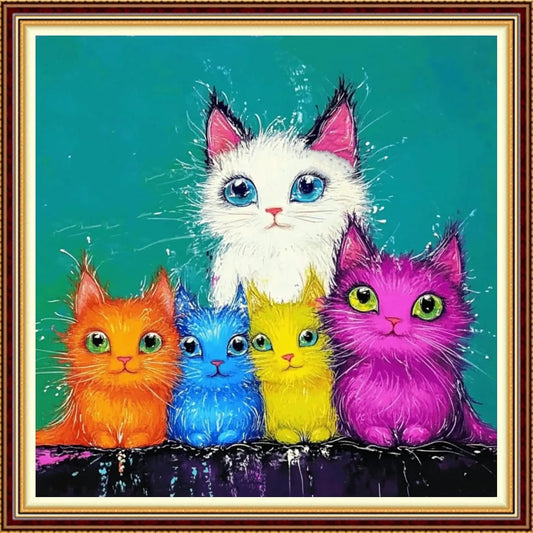 Hopeart Stamped Cross Stitch Kits for Beginner Embroidery Kits for Beginners Adults DIY 11CT Cross Stitch Patterns Needlepoint Kits Crossstitching Kits-A Family of Colorful Cats 18x18 inch