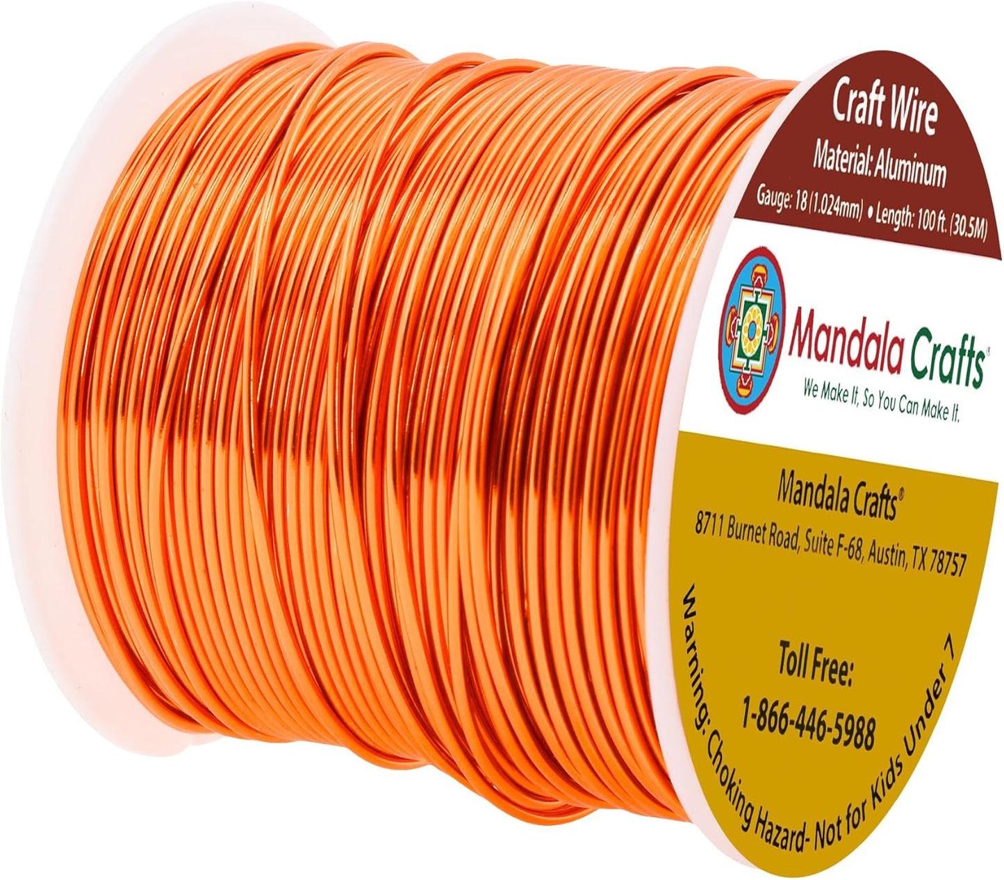 Mandala Crafts 18 Gauge Anodized Aluminum Craft Wire for Jewelry Making - 100 FT Colored Flexible Orange Wire - Bendable for Bonsai Armature Crafting Sculpting