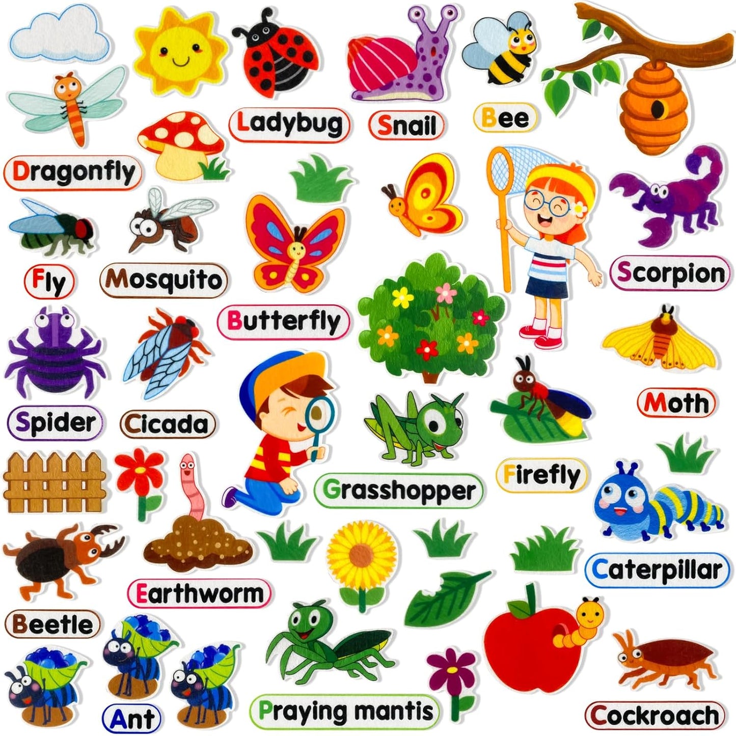 Felt Flannel Board Story Pieces for Toddlers Preschool,Kids Interactive Storytelling Teaching Play Kits for Flannel Board,with Words Felt Pieces(Insect Butterfly)