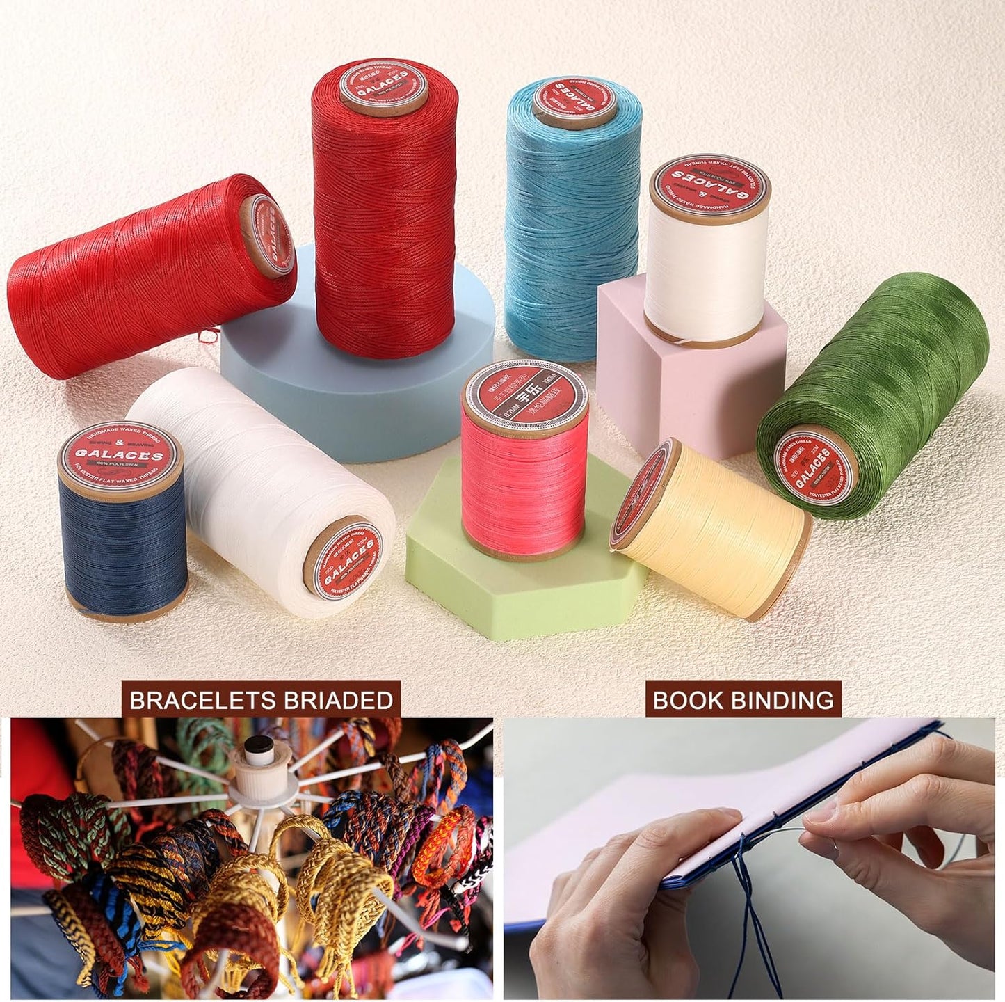 uxcell Flat Leather Sewing Waxed Thread, 140m / 153 Yards Polyester Wax String, 300D Wax Stitching Cord for Leather Crafts, Bookbinding, Bracelets Braided, Gray Brown