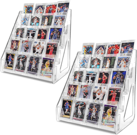 Trading Card Display Stand, Vertical Holder for Baseball Basketball Sports Graded Card Display Stand Tabletop for PSA BGS SGC Slabs, Snap-On Assembly(5 Tier, 2 Pack)