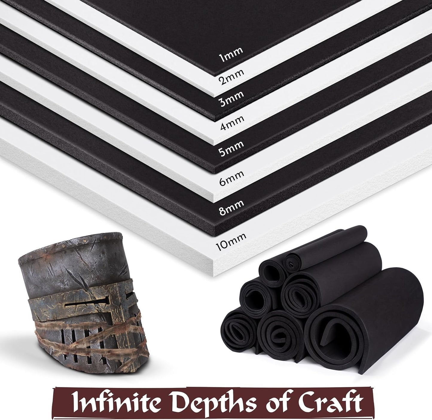 2-Pack EVA Foam Cosplay Bundle - 2 Pack: 8mm Thick (Black) 14" x 39" Sheet - Premium Foam Sheets - Ultra High Density Craft Foam 85 kg/m3 - by The Foamory