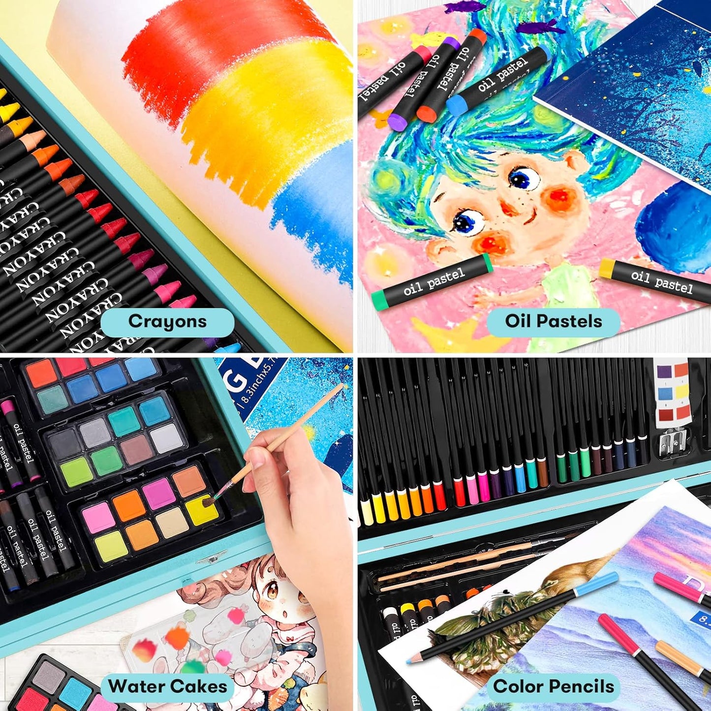 iBayam Arts and Crafts Gifts for Kids 6-14 Year Teens Boys Girls Christmas Gifts, 150-Pack Art Set Kits with 2 Sketch Pads, Coloring Book, 24 Colored Pencils, 24 Oil Pastels, 24 Watercolor, 60 Crayons