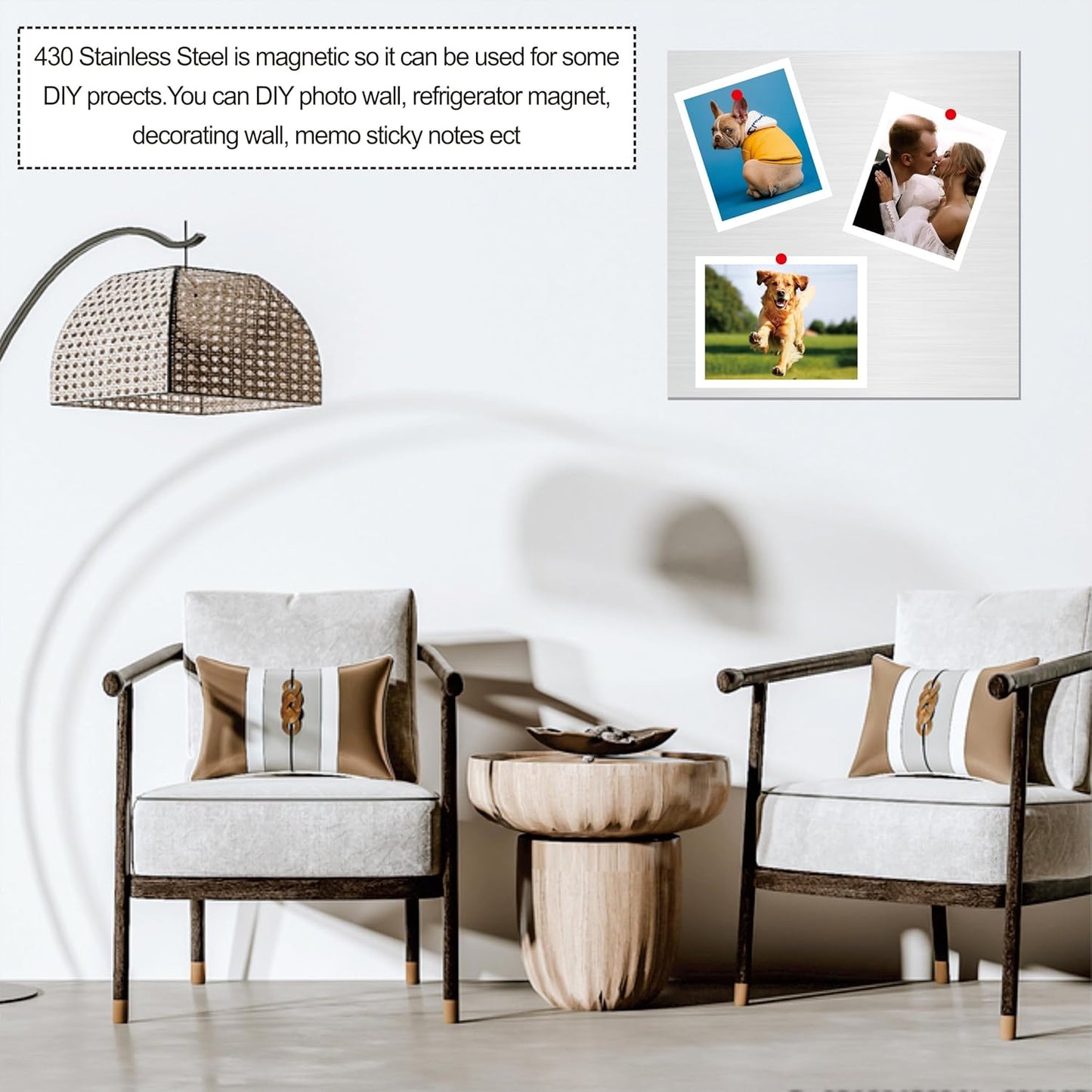 4PCS 8"x12"x1/32 Stainless Steel Sheets Metal Plates for Magnetic Mount Board Wall,Tickness 0.8mm 430 Stainless Steel Shim Stock Plates for Crafting, Kitchen, Office