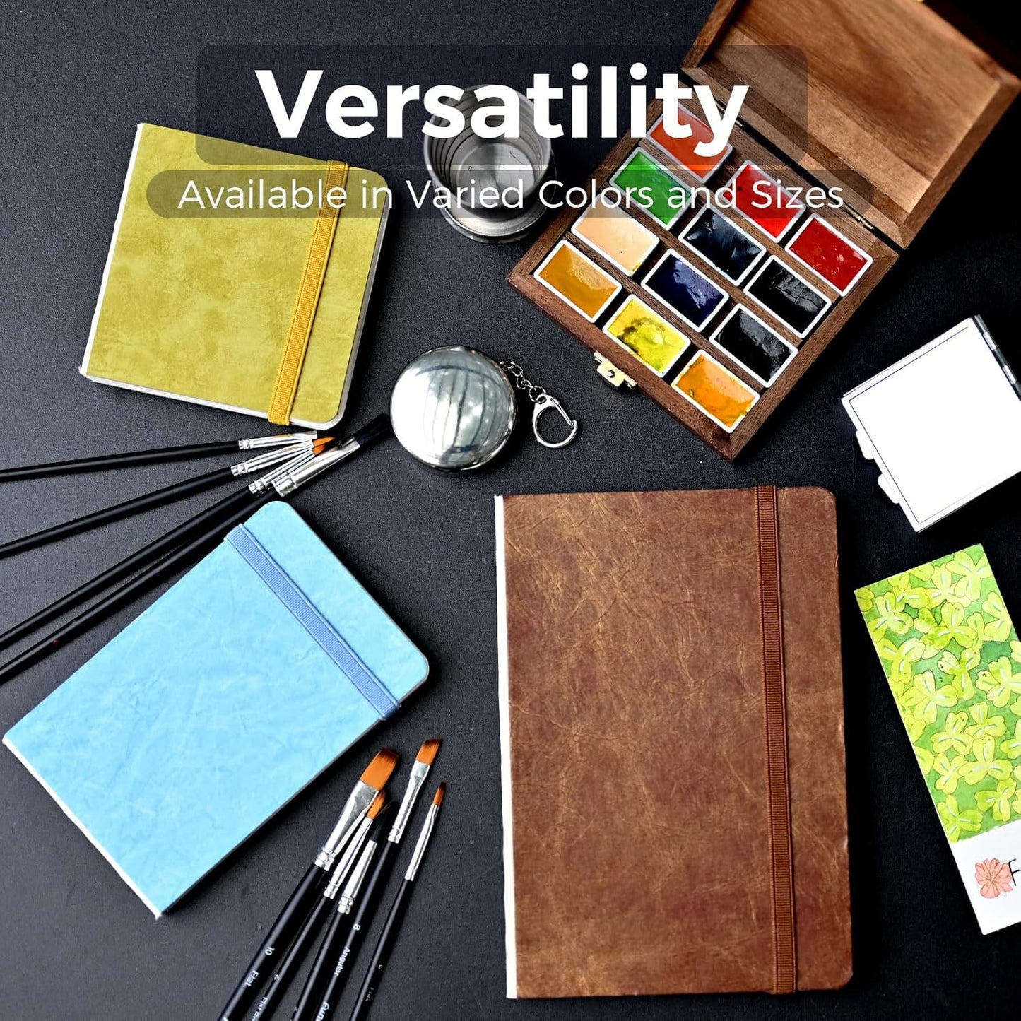 Funto Watercolor Journal 2-Pack, 3.9x3.9, 44 Pages Each,Hot-Pressed 100% Cotton, PU Leather Green Hard Cover, Art Supplies for Mixed Media