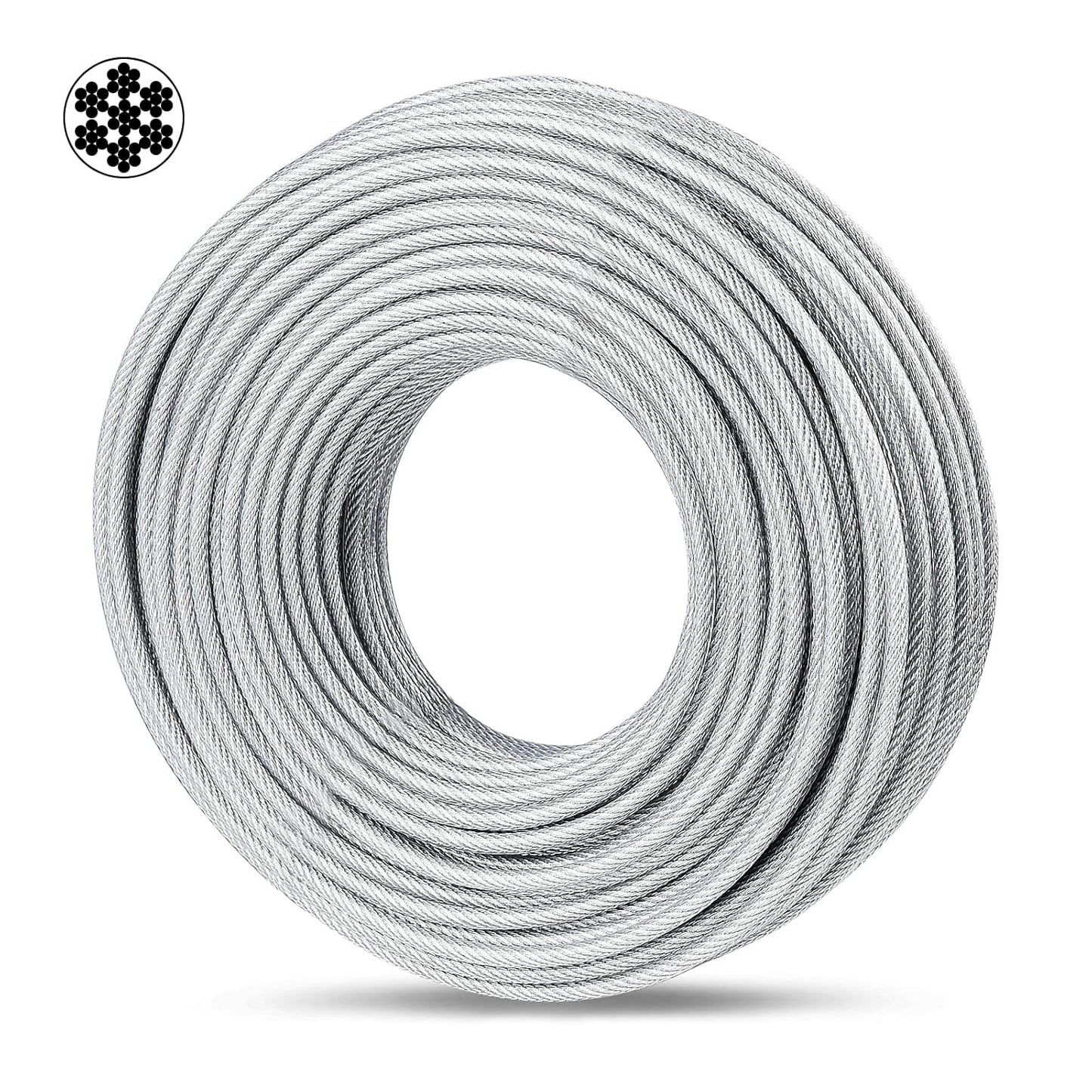 3/16" Wire Rope, 100Ft PVC Coated Steel Cable 7×7 Strand Core, Ideal Cable Railing System for Stair Handrail Balusters Porch Fence Deck, String Light Hanging, Clothesline, Curtains, Shade Sail