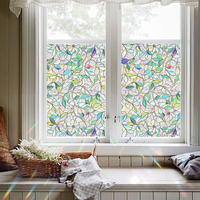 Window Privacy Film Home Room Bathroom Spring Decor Car Decorations One Way Privacy Window Clings Decals Tint Door Cover Rainbow Renter Friendly Stickers Static Cling Stained Glass Windows