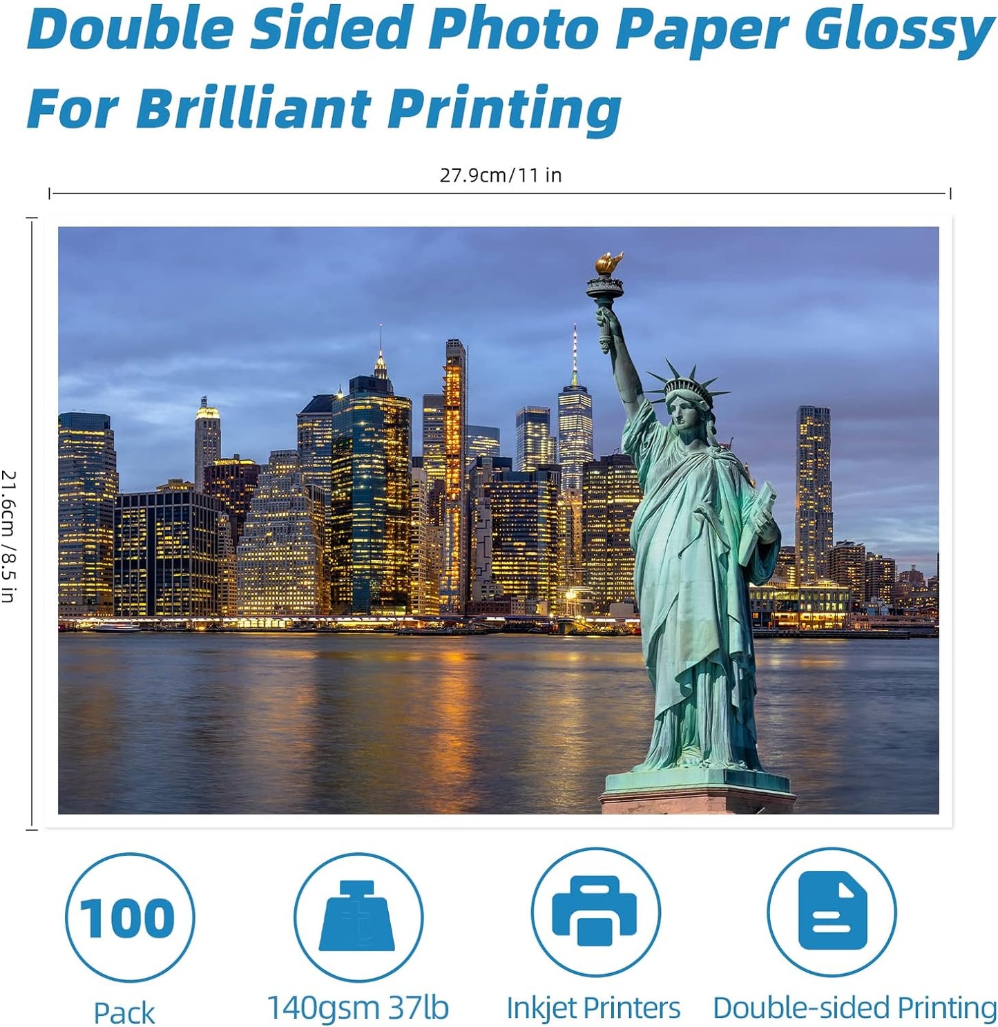 Uinkit 100 sheets Brochure Paper Glossy Double Sided 8.5x11 Inkjet 37lb 140gsm Dye ink Thin Photo Picture Flyer Calendar Magazine CD Cover letter