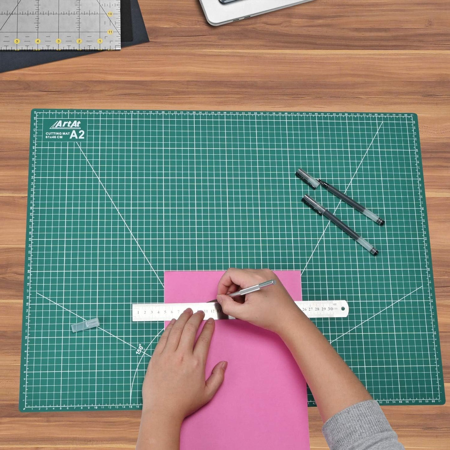 ArtAt Self Healing Cutting Mat: 18″x 24″ Green Double Sided, Non-Slip 5 Layers PVC Durable A2 Sewing Craft Mat for Rotary Cutter, Use for Quilting, Scrapbooking and Craft & Art Projects…