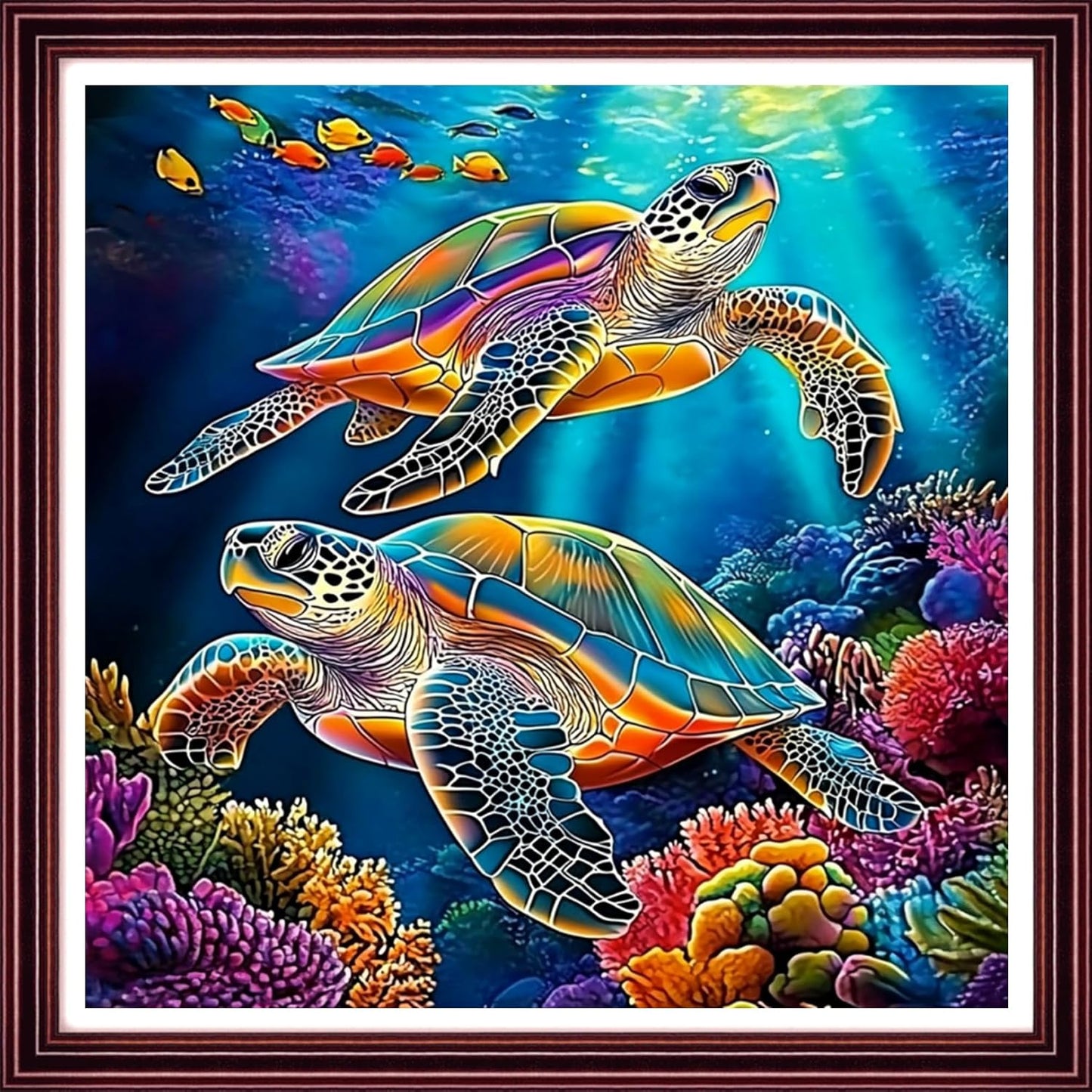 Redxing Stamped Cross Stitch Kits Full Range of Embroidery Starter Kits- Needlepoint Counted Cross Stitch Kits for Beginner Adults 11CT Printed Embroidery Kit-Rainbow Turtle Coral 18x18 inch