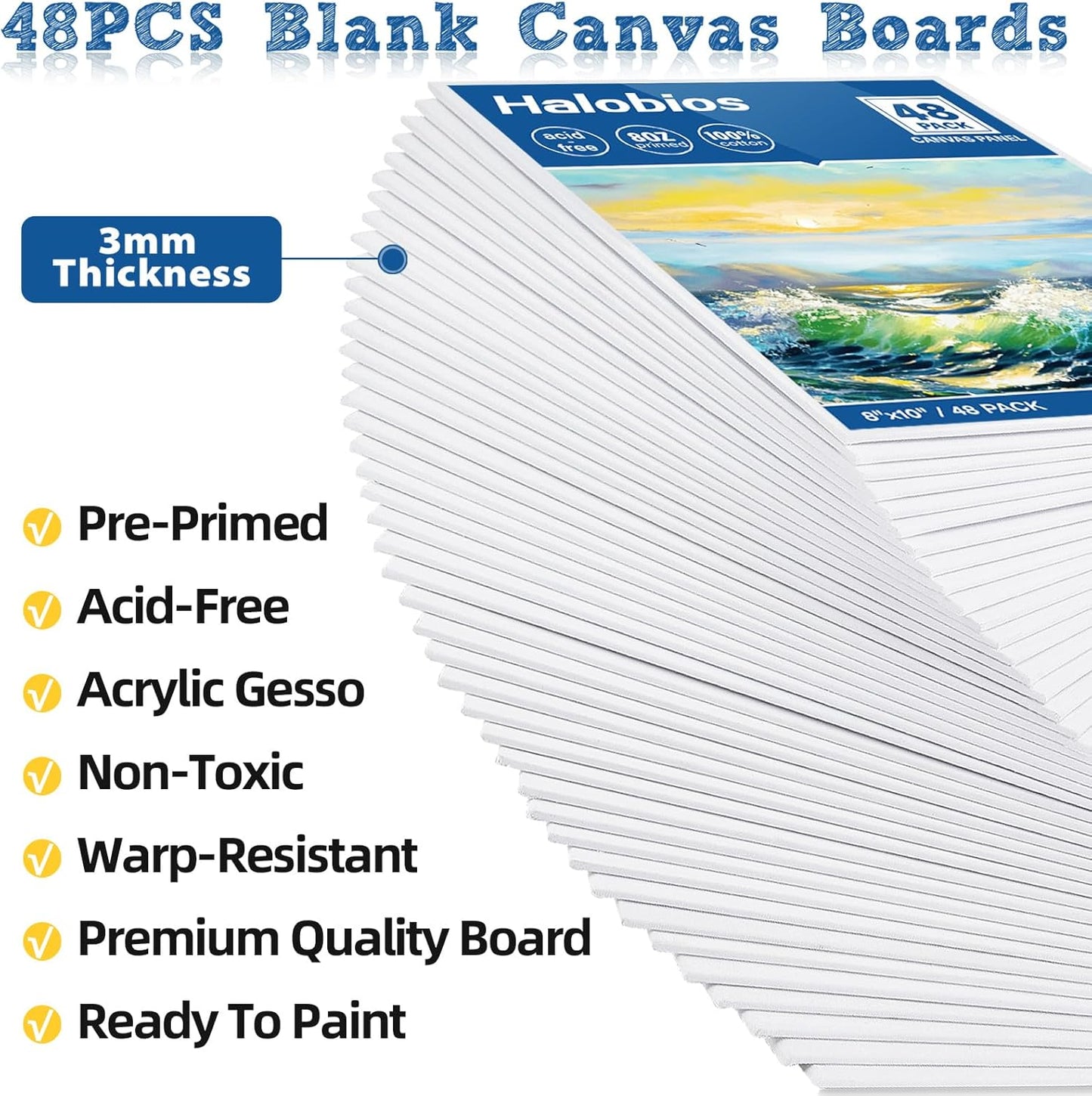 Canvas Boards for Painting 8x10 Inch, 48 Pack Blanck Canvas Panels Art Painting Supplies, 100% Cotton Primed Painting Supplies for Acrylic, Oil, Tempera & Watercolor Paint