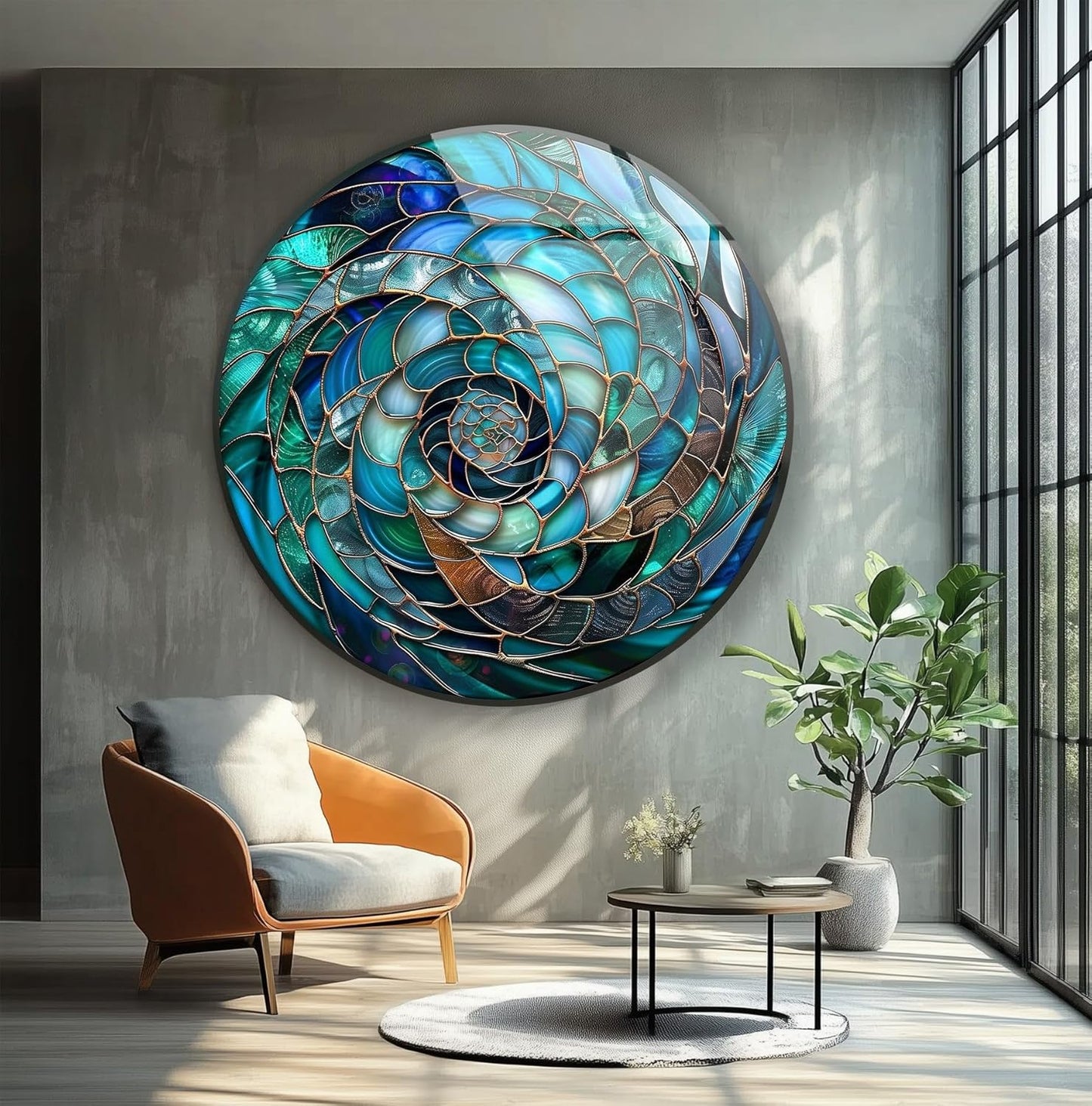 My Photostation.com 20''(50cm) Diameter Ocean Vortex Spiral Round Glass Wall Art Tempered Glass Printing Wall Decor Large Wall Art Wall Hangings