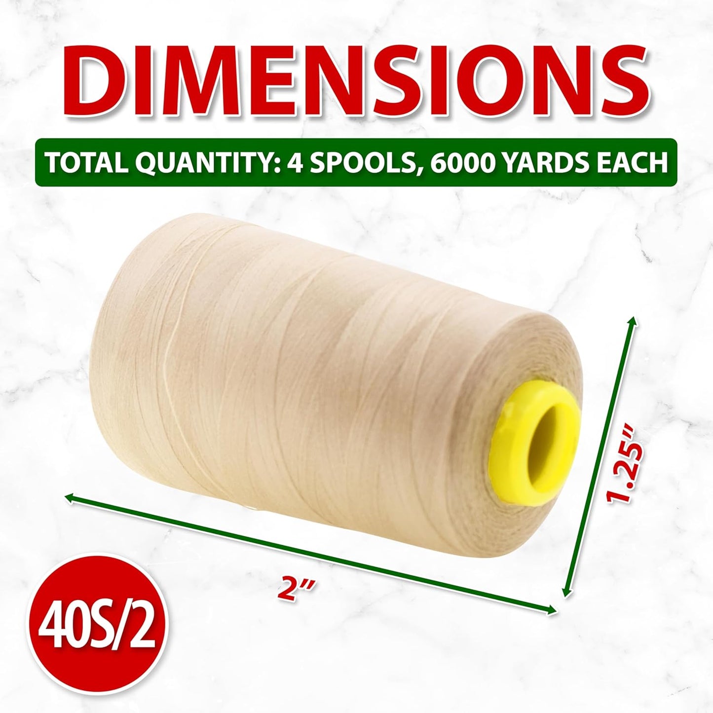 Mandala Crafts 4 Pack of Serger Threads Cones Spools - 40S/2 24000 Yards Polyester Natural Threads for Sergers Machine and Overlock Quilting Sewing Machine