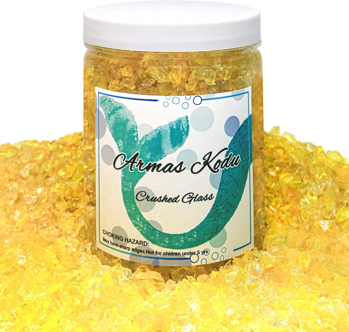 Crushed Glass for Resin Art - 3-6mm Yellow, 1.5lb | Broken Glass Pieces for Crafts, Vase Filler & Fire Pit Media | Decorative Stones
