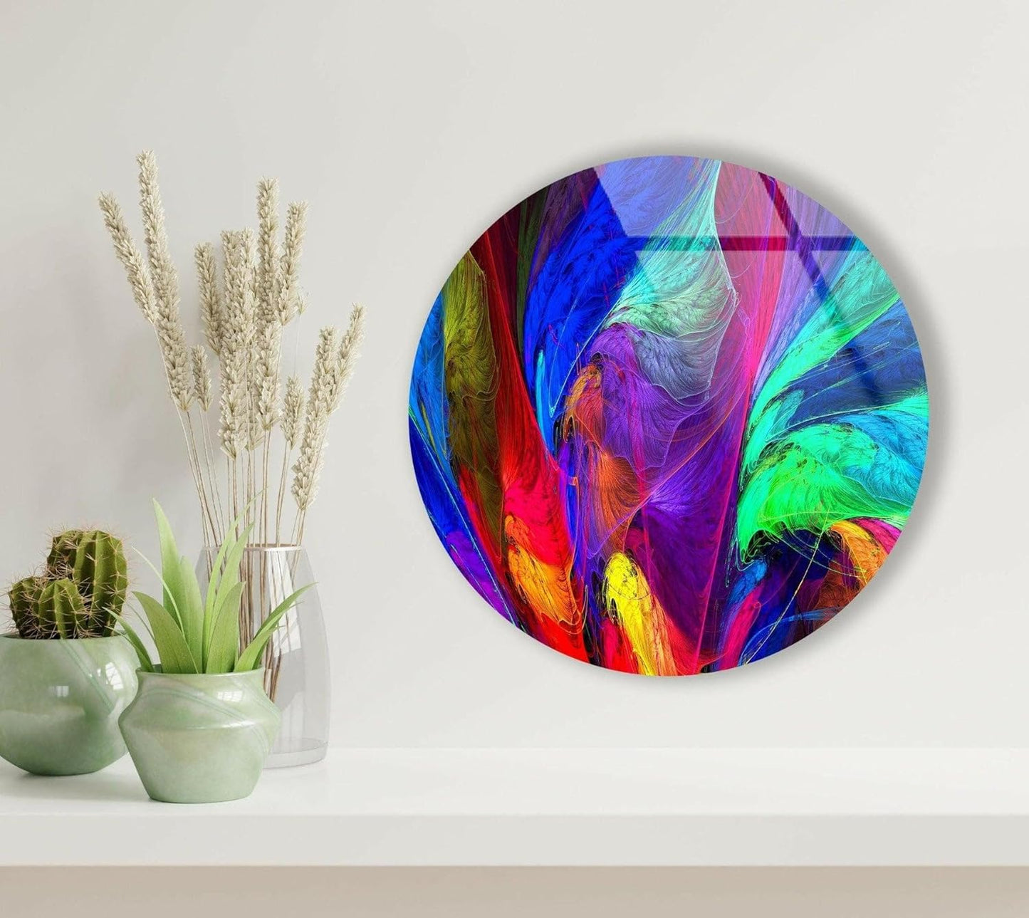 My Photostation.com 24''(60cm) Diameter Neon Colors Abstract Round Glass Wall Art Tempered Glass Printing Wall Decor Large Wall Art Wall Hangings