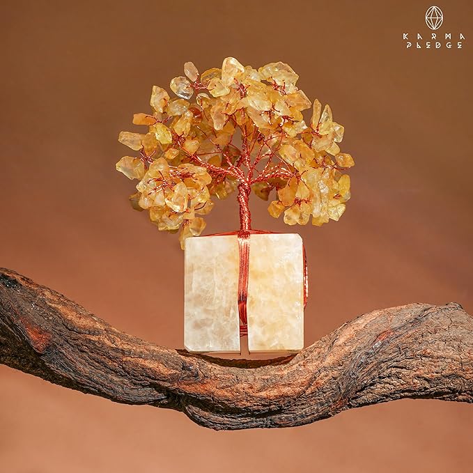 Crystal Tree for Birthday Gifts for Women, Handmade Raw Crystal Base Citrine Chakra Healing Crystal Tree of Life for Positive Energy, Money, Good Luck, Christmas Décor, Home and Office Decor