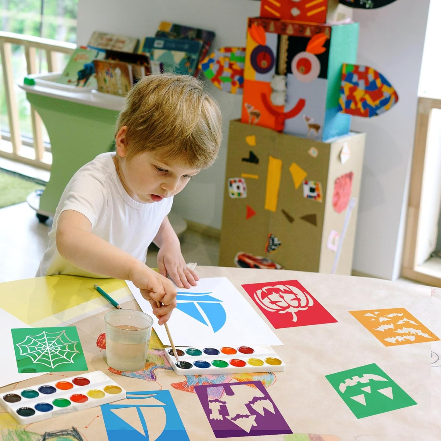 24 Pieces for Kids,Large Drawing Chalk,8 Inches Washable Shape Template Kit for Kids Crafts,Painting Drawing,School Projects (Halloween, 8 inch)