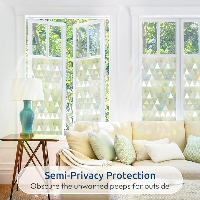 rabbitgoo Window Privacy Film, Stained Glass Rainbow Privacy Clings for Glass Window, Static Cling Decorative Door Covering, Non-Adhesive UV Blocking, Multicolored, 23.6 x 78.7 inches