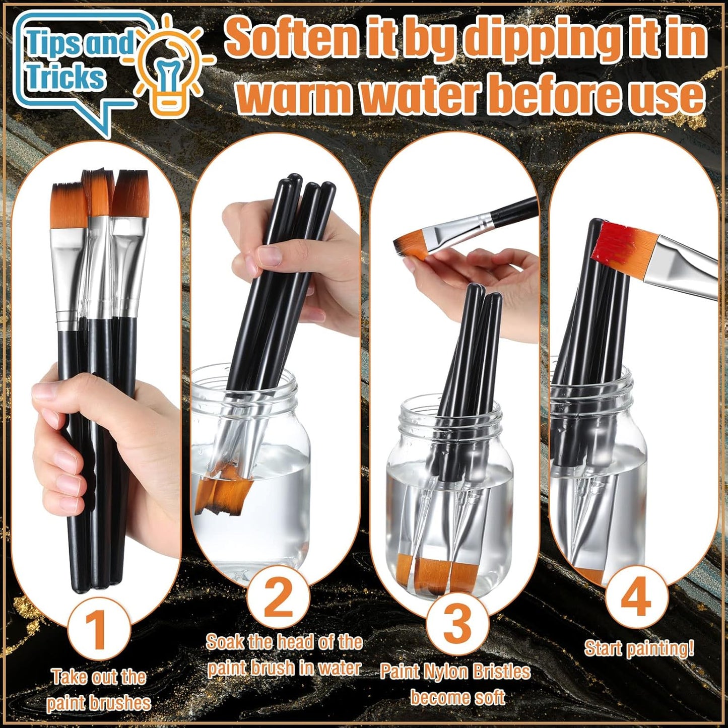 Zonon 10 Pcs 3/4 Inch Flat Paint Brushes Acrylic Painting Craft Accessories Small Watercolor Paint Brushes Bulk for Adult Artist Detail Oil Canvas Face(8.1 x 0.9 x 3/4 Inch,Black)