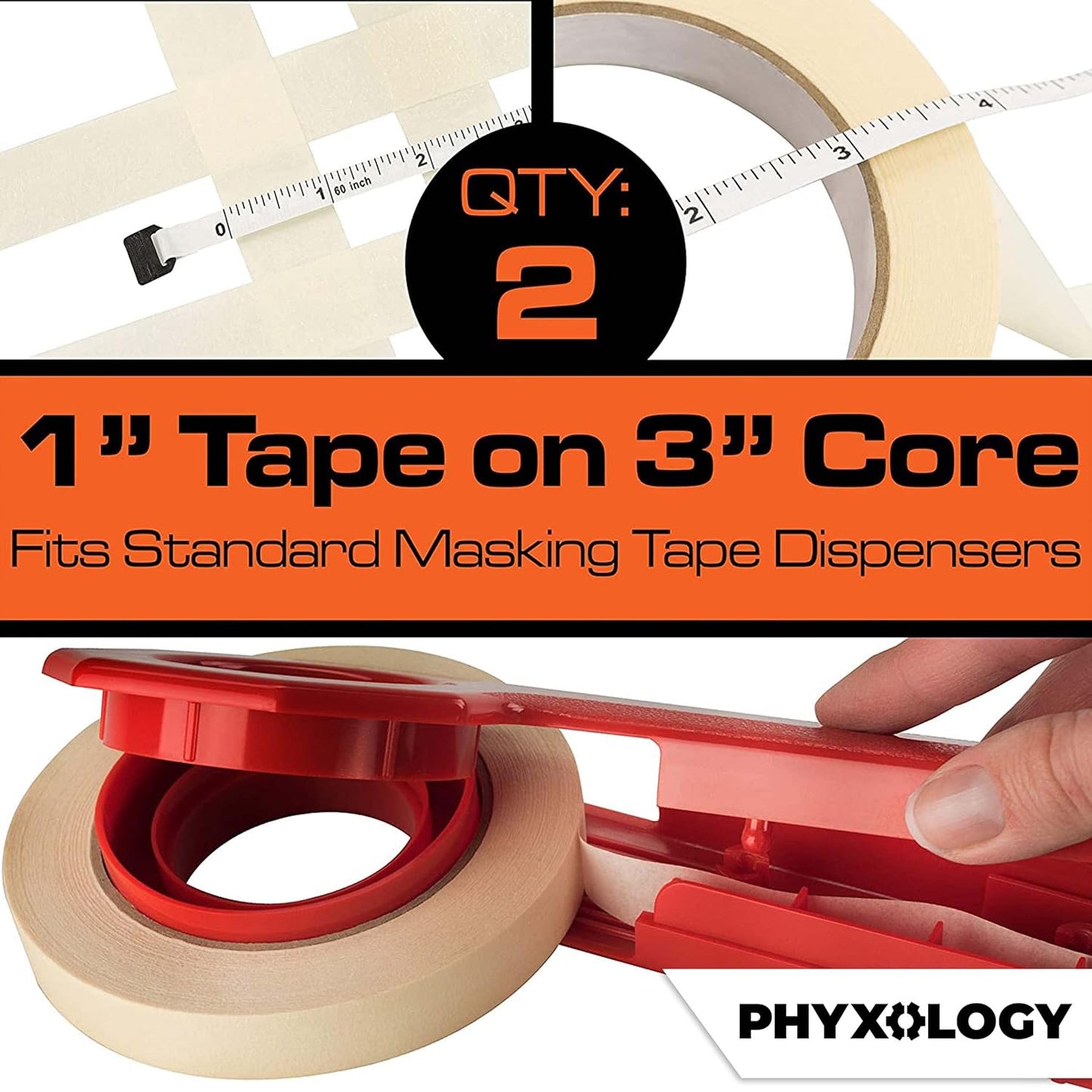 No-Residue 1 Inch, 60 Yard Masking Tape 2 Pk. Easy-Tear, Pro-Grade Removable Painters Tape Great for Home, Office, or Commercial Contractor Use. Clean, Drip-Free Painting with Wide Crepe Paper Rolls.