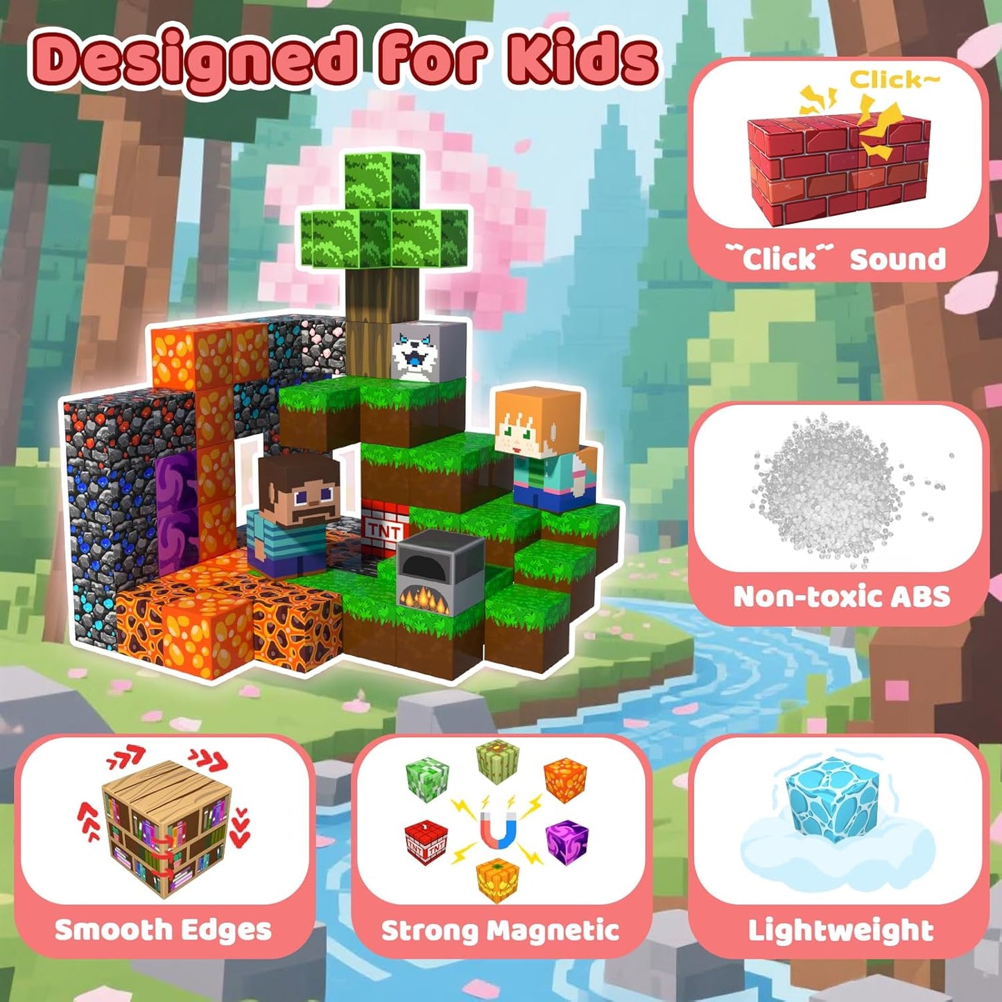 300 PCS Magnetic Blocks - Magnetic Building Blocks, Stacking Magnetic Blocks for Kids, Sensory Toy for STEM Montessori for Kids 3+ Boys and Girls Christmas Birthday Gifts